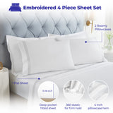 100% Cotton Bed Sheet Set Three-Line Embroidered Deep Pocket Brandon - Sheet Set by Superior Brand