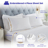 100% Cotton Bed Sheet Set Gold Embroidered Deep Pocket Moonlawn - Sheet Set by Superior Brand