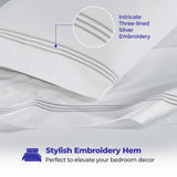 100% Cotton Bed Sheet Set Three-Line Embroidered Deep Pocket Brandon - Sheet Set by Superior Brand