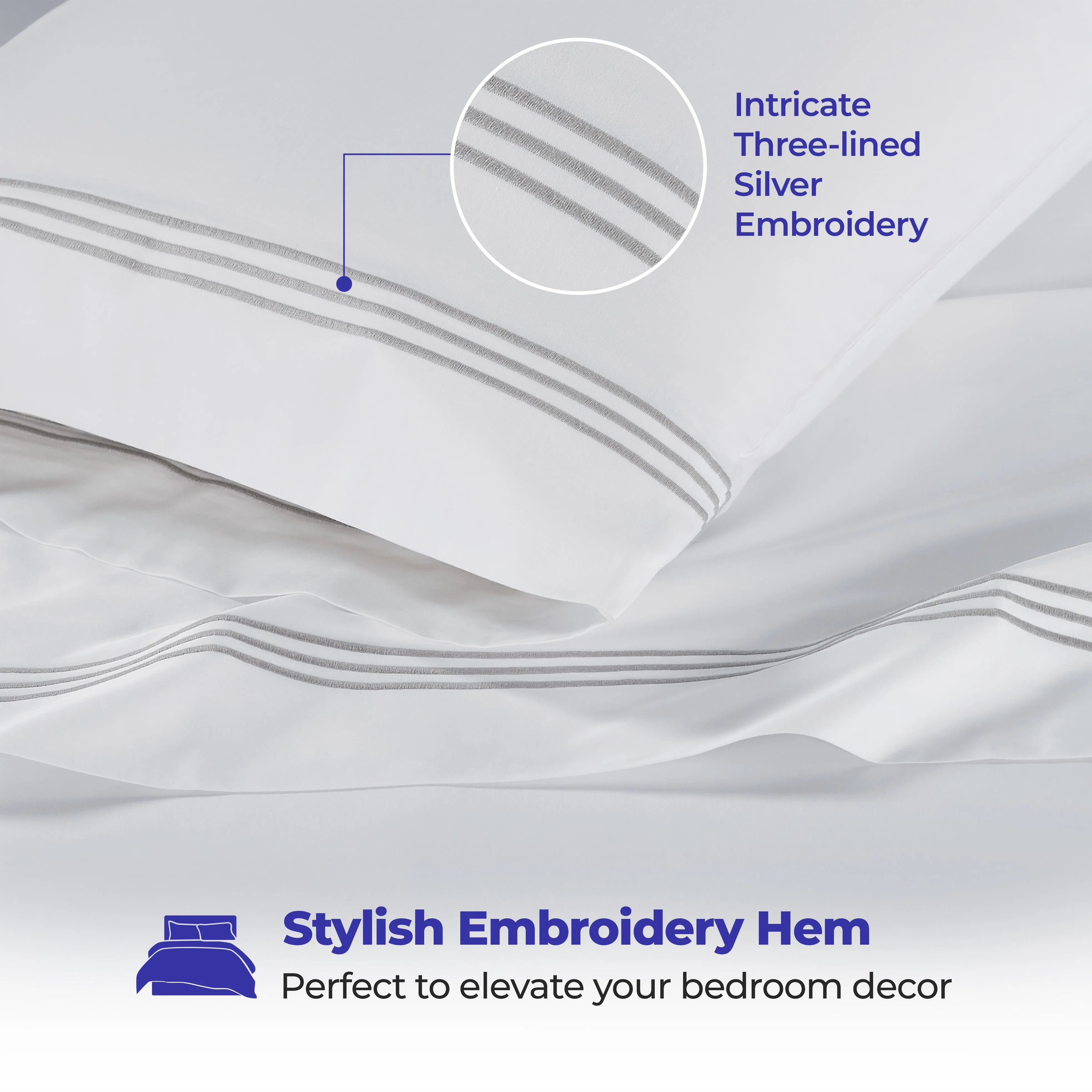 100% Cotton Bed Sheet Set Three-Line Embroidered Deep Pocket Brandon - Sheet Set by Superior Brand