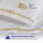 100% Cotton Bed Sheet Set Gold Embroidered Deep Pocket Moonlawn - Sheet Set by Superior Brand