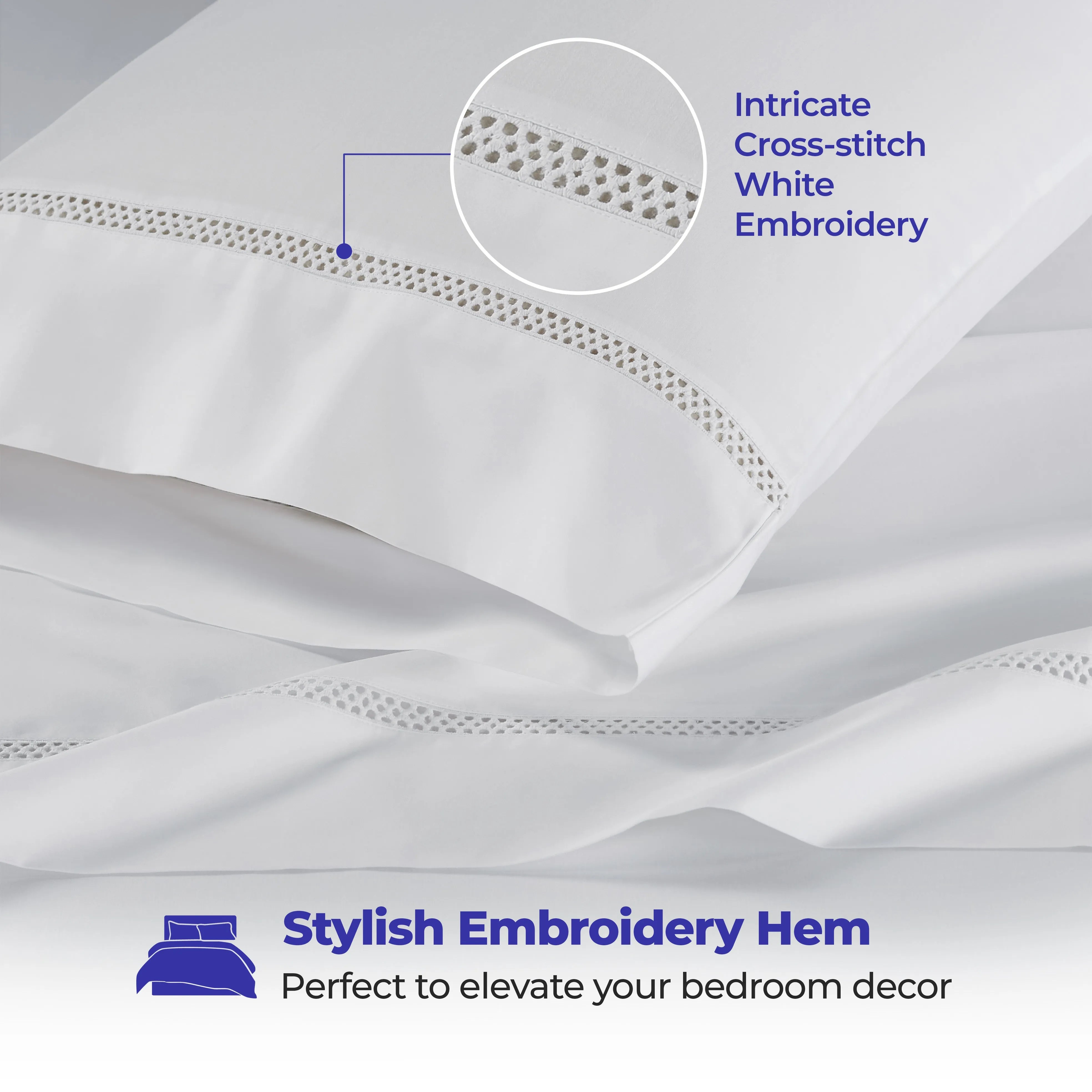 100% Cotton Bed Sheet Set Cross-Stitch Embroidered Deep Pocket Riverton - Sheet Set by Superior Brand