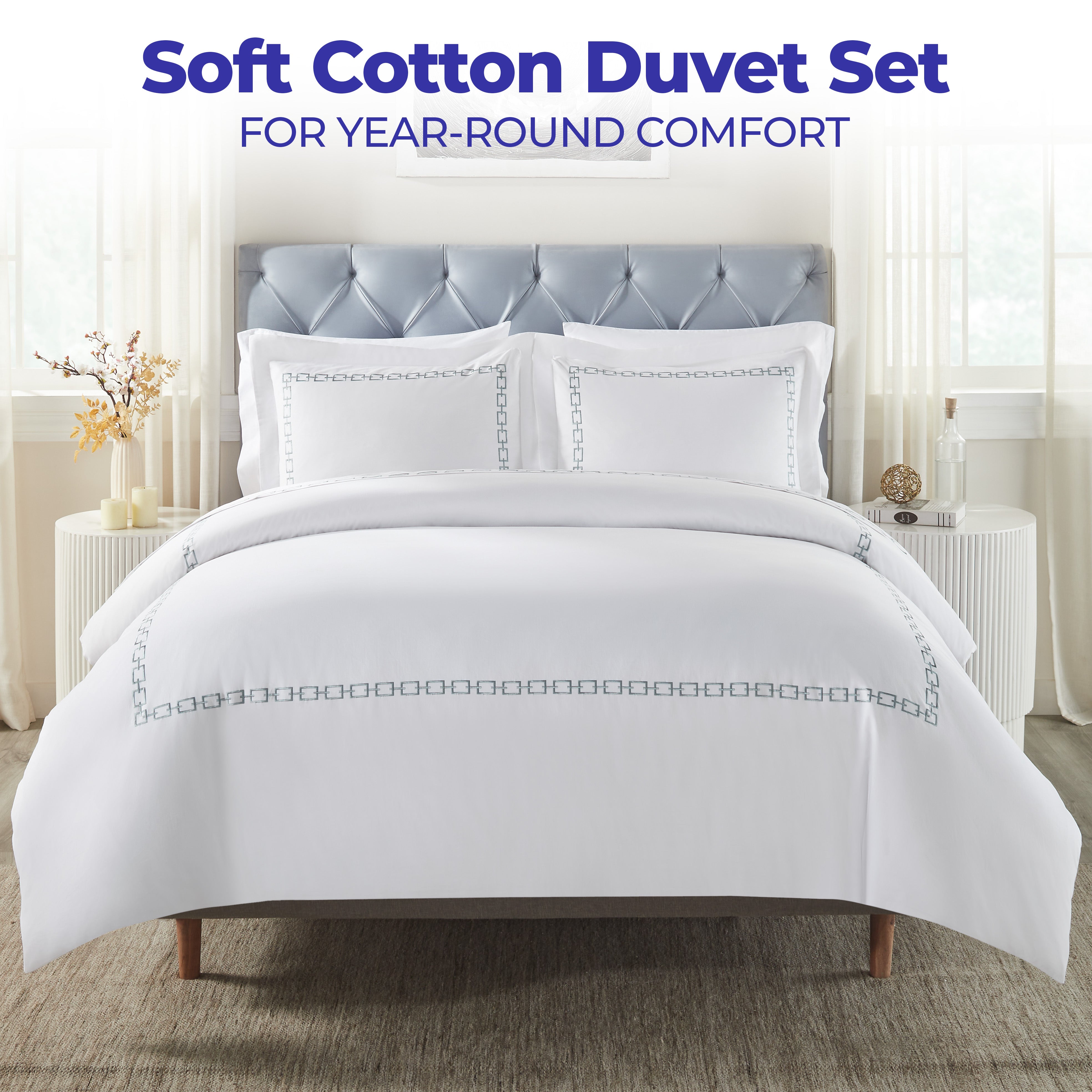 Chain Links Cotton Embroidered 3 Piece Duvet Cover Set - Duvet Cover Set by Superior Brand