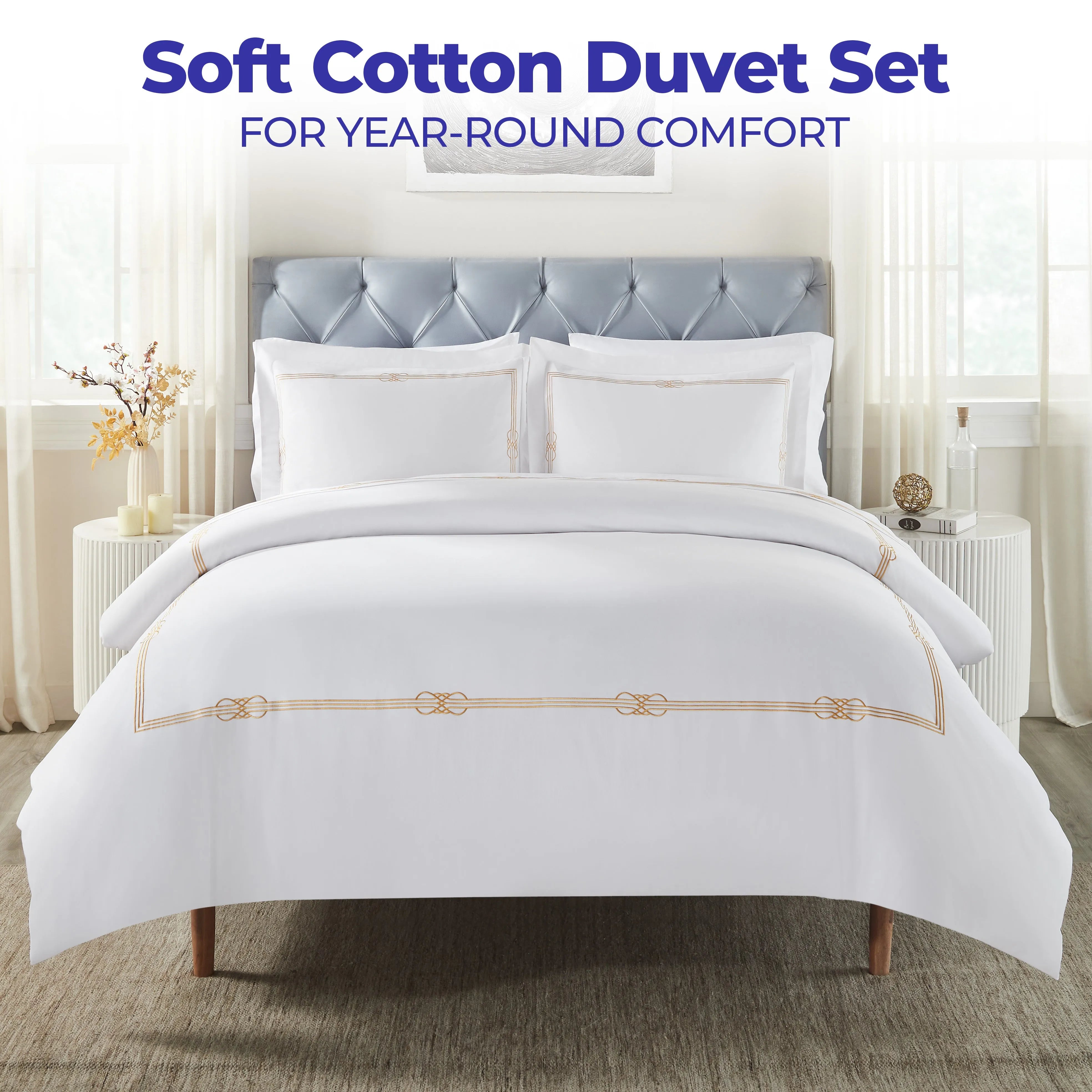 100% Cotton Gold Embroidered Duvet Cover Set - Duvet Cover Set by Superior Brand