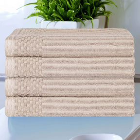 Soho Ribbed Cotton Absorbent Bath Towel Set of 4 - Ivory
