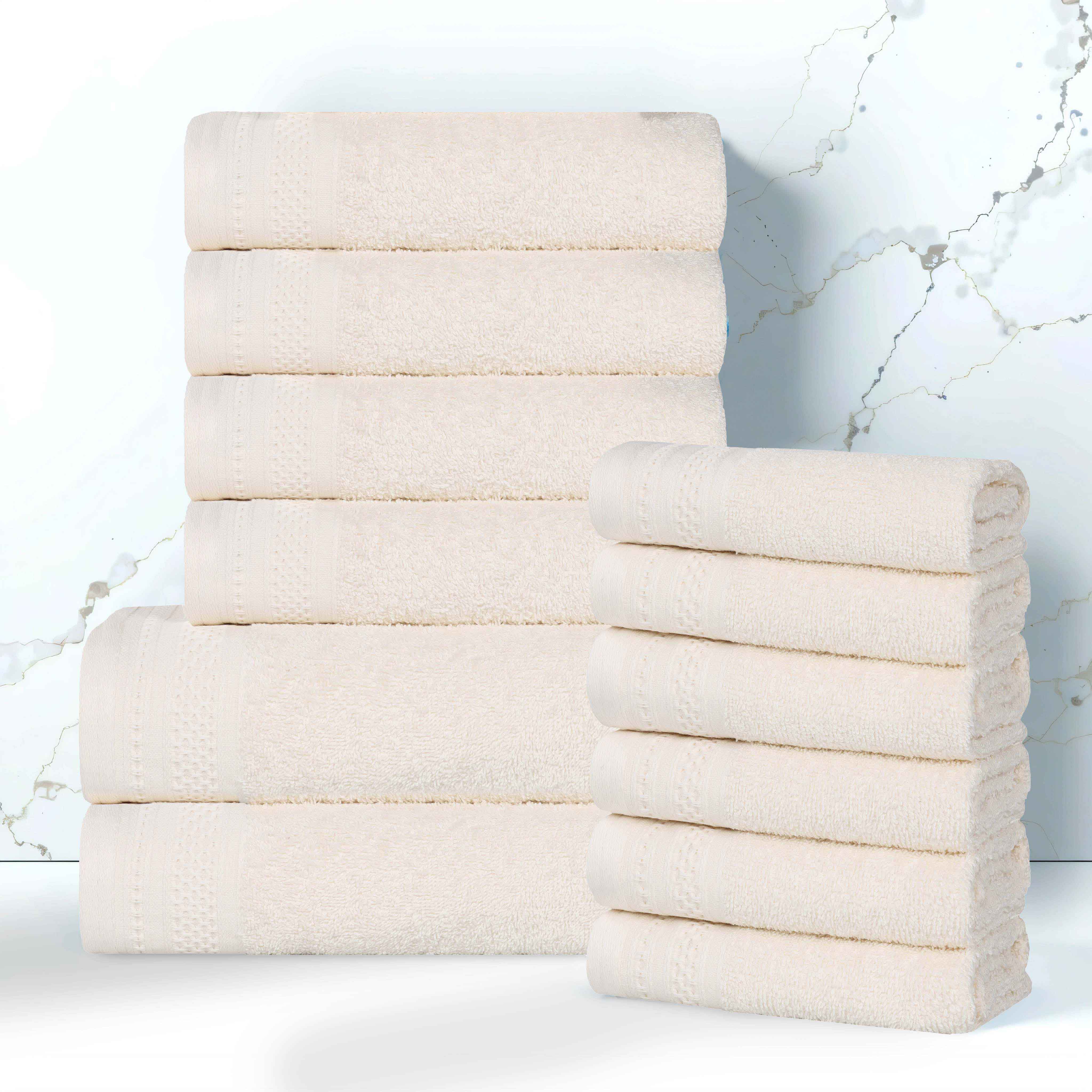 Cotton Waffle Border Towel Set 12-Piece - Honeycomb - Towel Set by Superior Brand