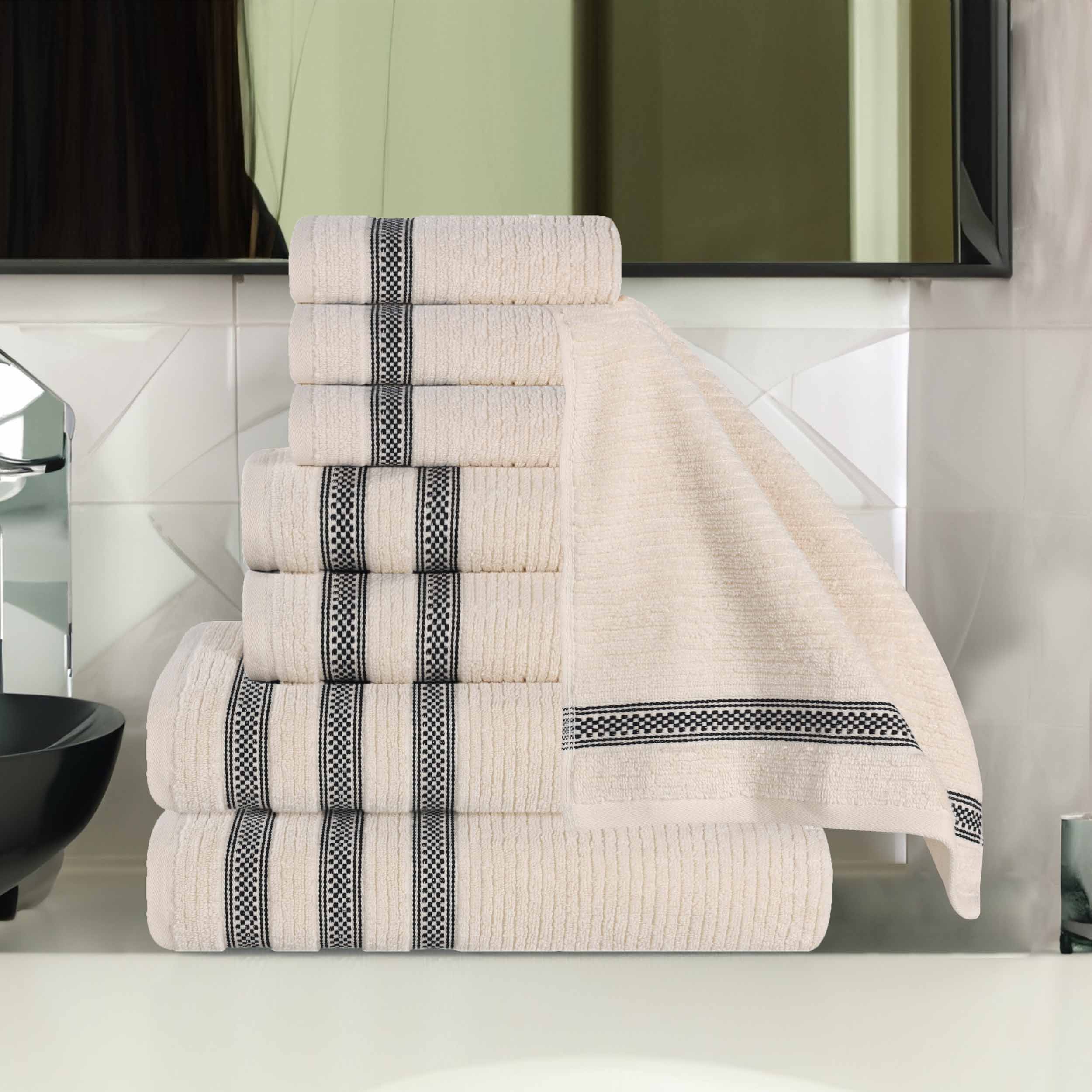 Brea Zero Twist Cotton Ribbed Geometric Border 8 Piece Towel Set - Towel Set by Superior Brand