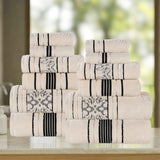 Sadie Zero Twist Cotton Solid and Jacquard Floral 12 Piece Towel Set - Towel Set by Superior Brand