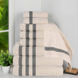 Brea Zero Twist Cotton Ribbed Geometric Border 9 Piece Towel Set - Towel Set by Superior Brand