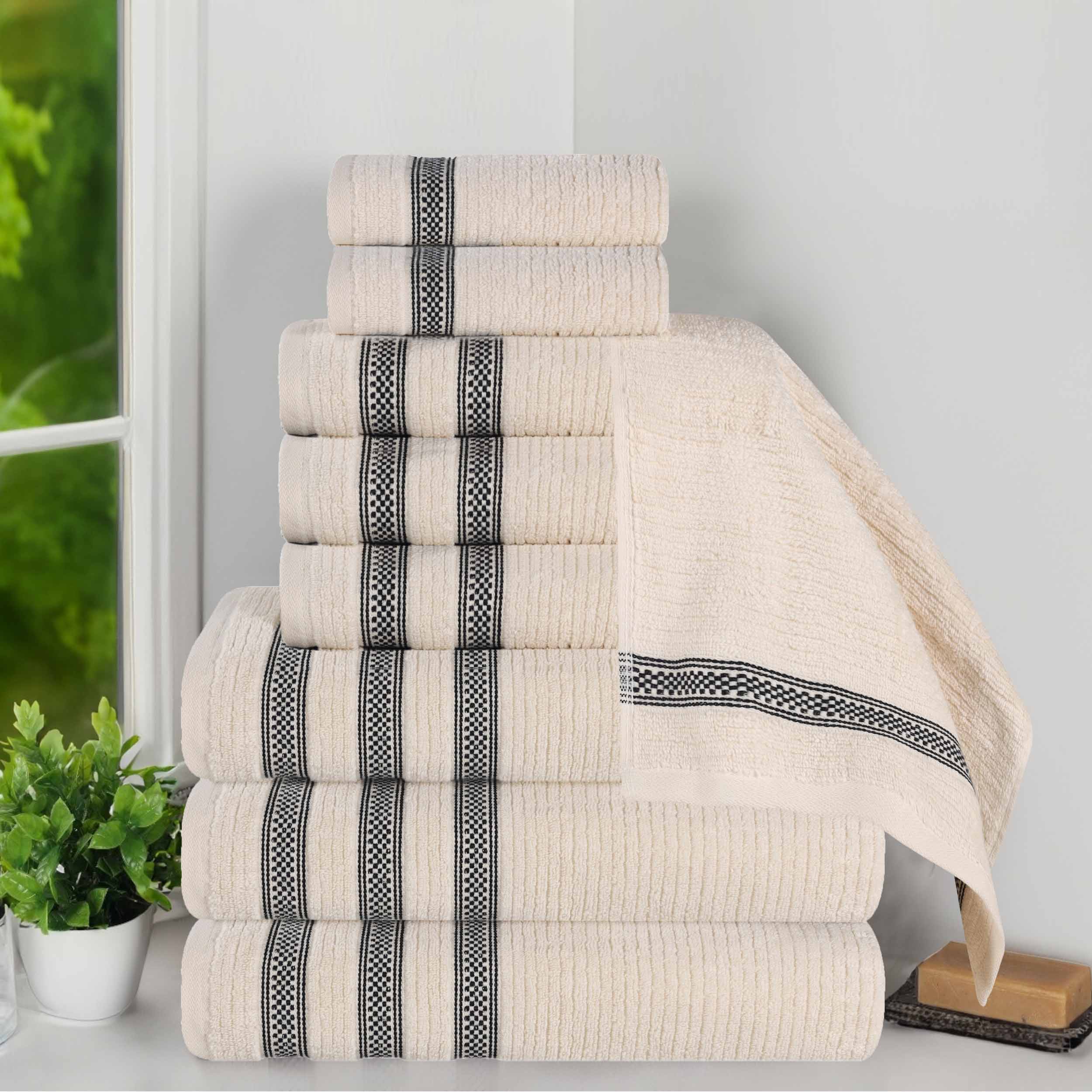 Brea Zero Twist Cotton Ribbed Geometric Border 9 Piece Towel Set - Towel Set by Superior Brand