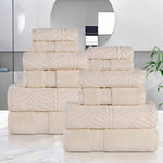 Chevron Zero Twist Solid and Jacquard Soft Cotton 12 Piece Towel Set - Towel Set by Superior Brand