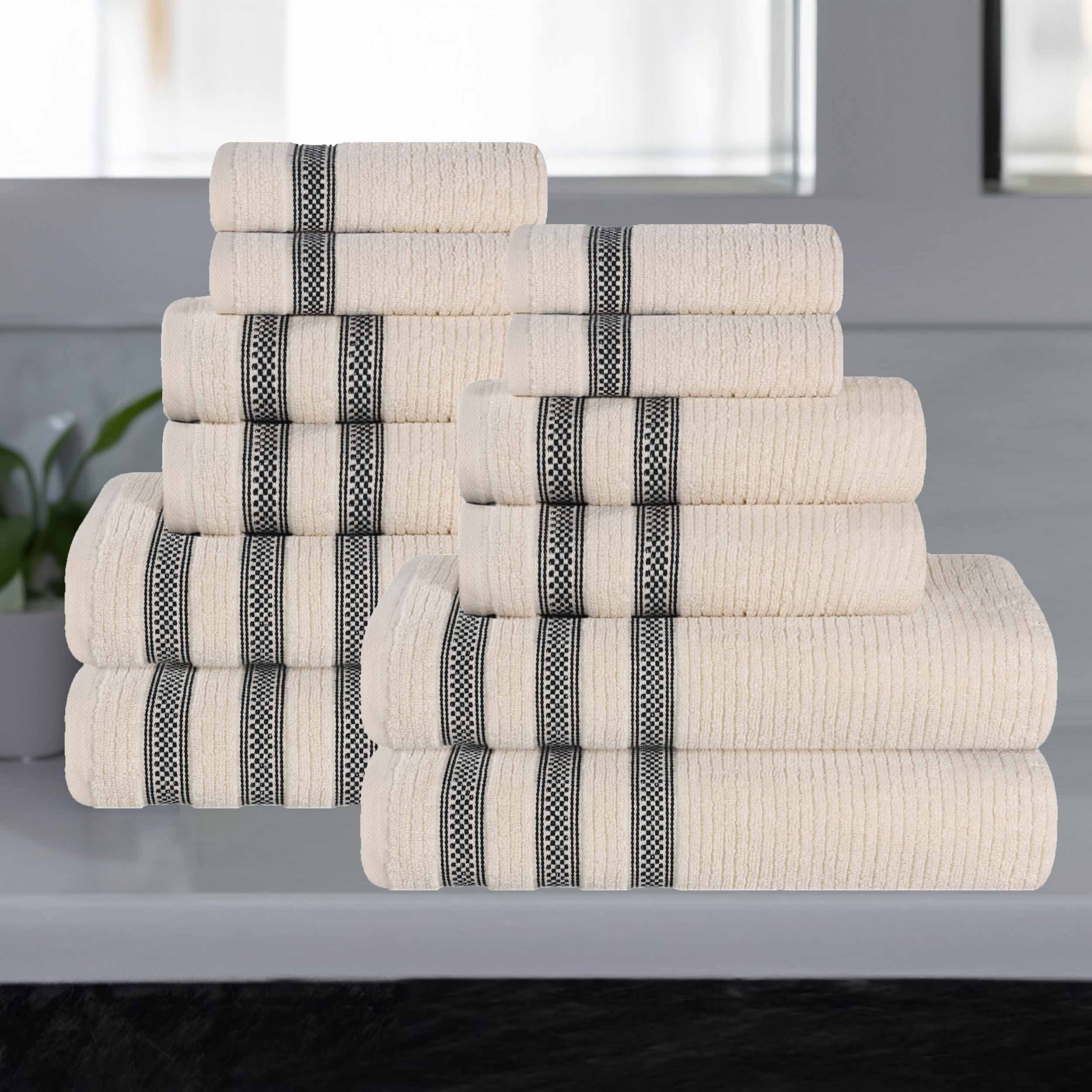 Brea Zero Twist Cotton Ribbed Geometric Border 12 Piece Towel Set - Towel Set by Superior Brand
