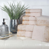 Cotton Floral Jacquard Towel Set 8-Piece - Wisteria - Towel Set by Superior Brand