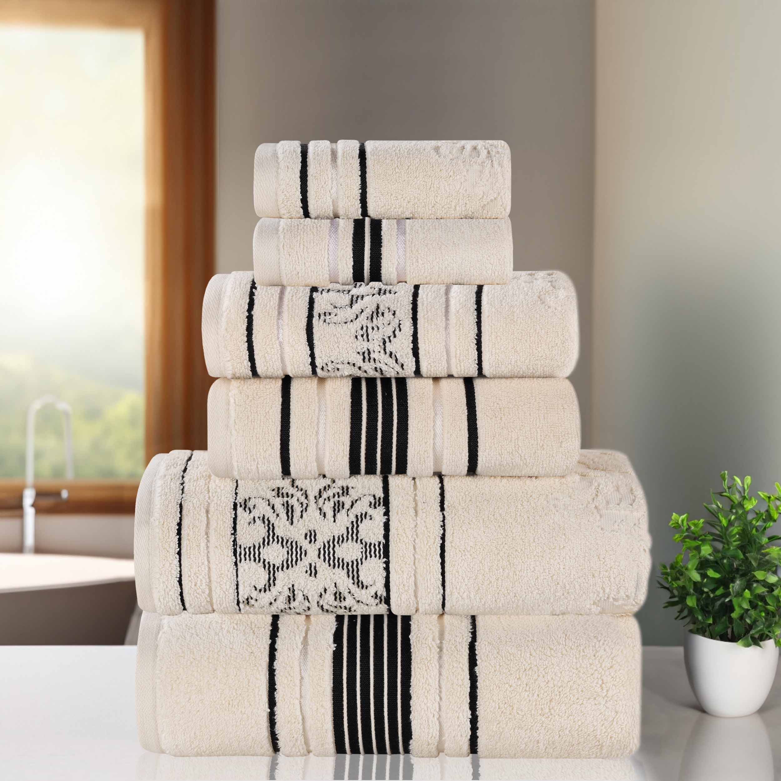 Sadie Zero Twist Cotton Solid and Jacquard Floral 6 Piece Towel Set - Towel Set by Superior Brand