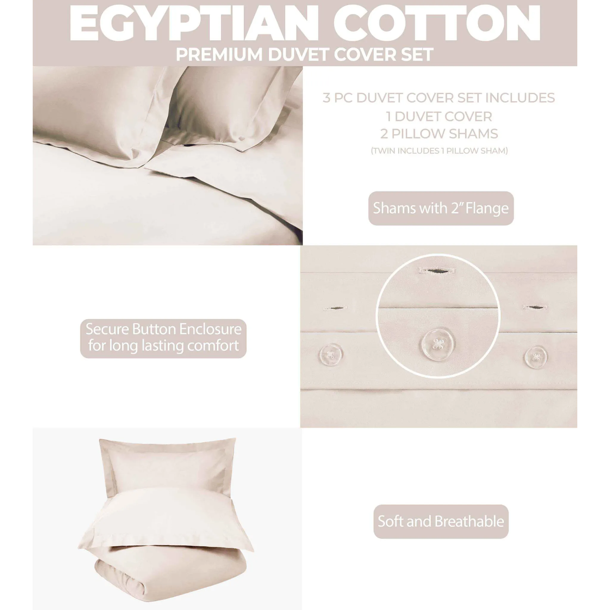 Egyptian Cotton 400 Thread Count Solid Luxury Duvet Cover Set - Egyptian Cotton Duvet Cover Set by Superior Brand