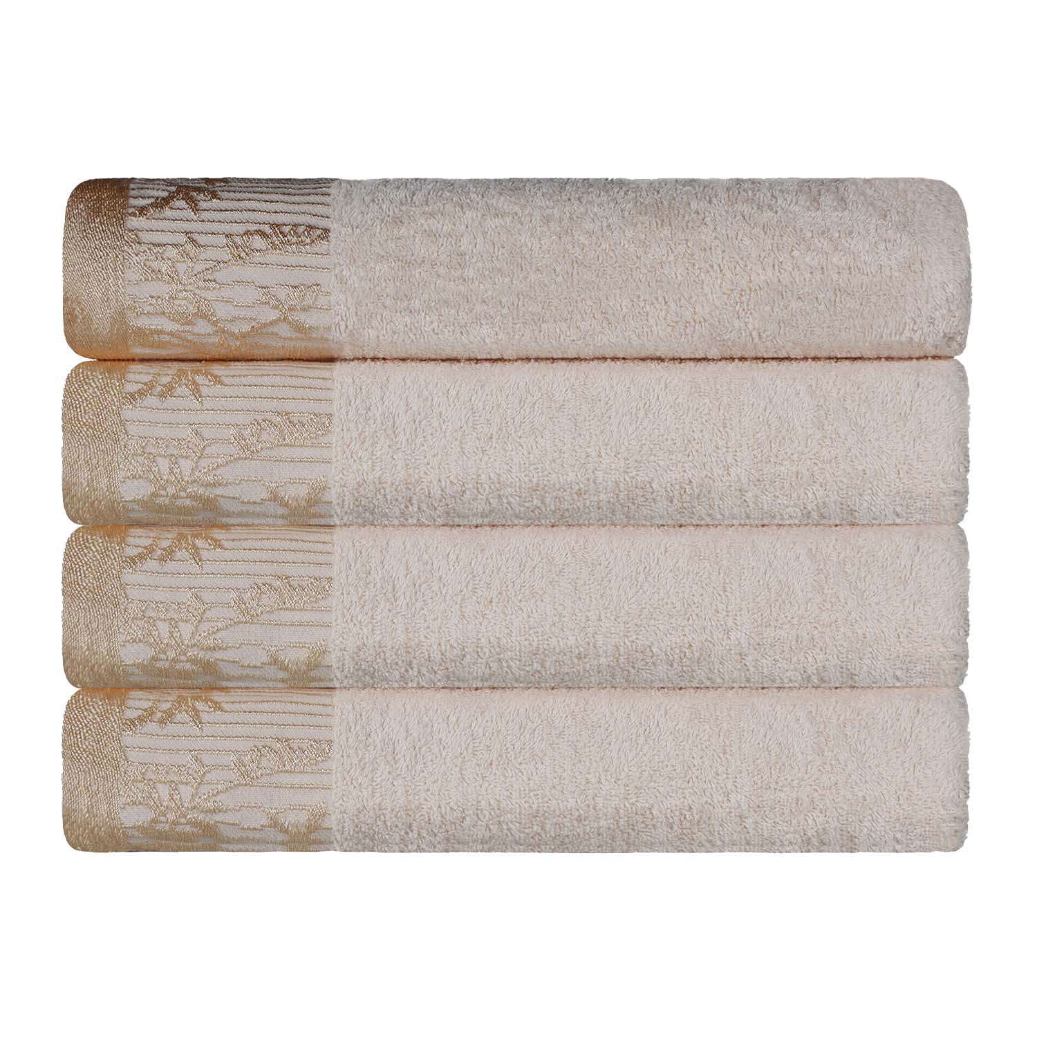 Cotton Floral Jacquard Border Bath Towel Set of 4 - Wisteria - Bath Towel by Superior Brand