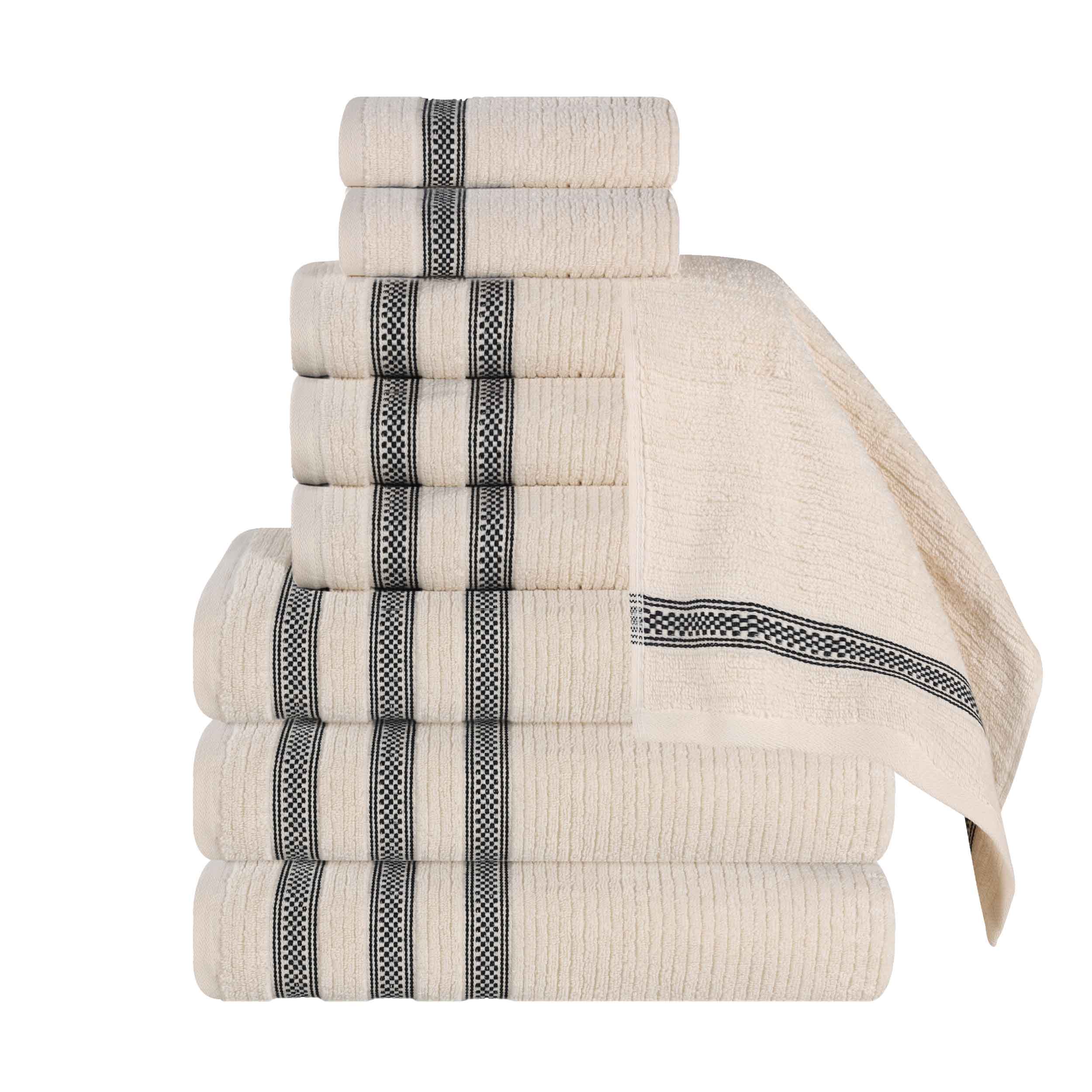 Brea Zero Twist Cotton Ribbed Geometric Border 9 Piece Towel Set - Towel Set by Superior Brand