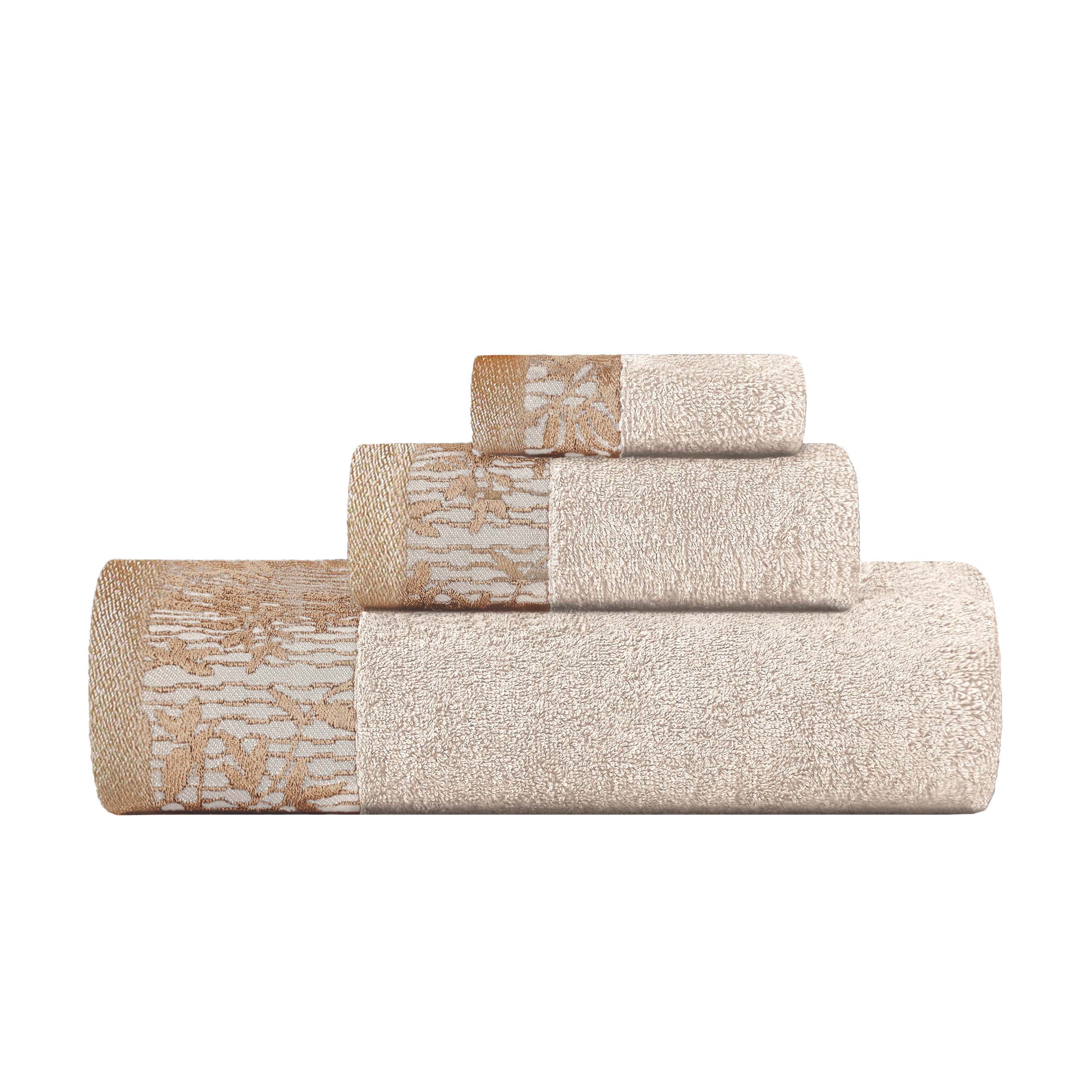 Wisteria Cotton Medium Weight Floral Jacquard Border 3 Piece Towel Set - Towel Set by Superior Brand