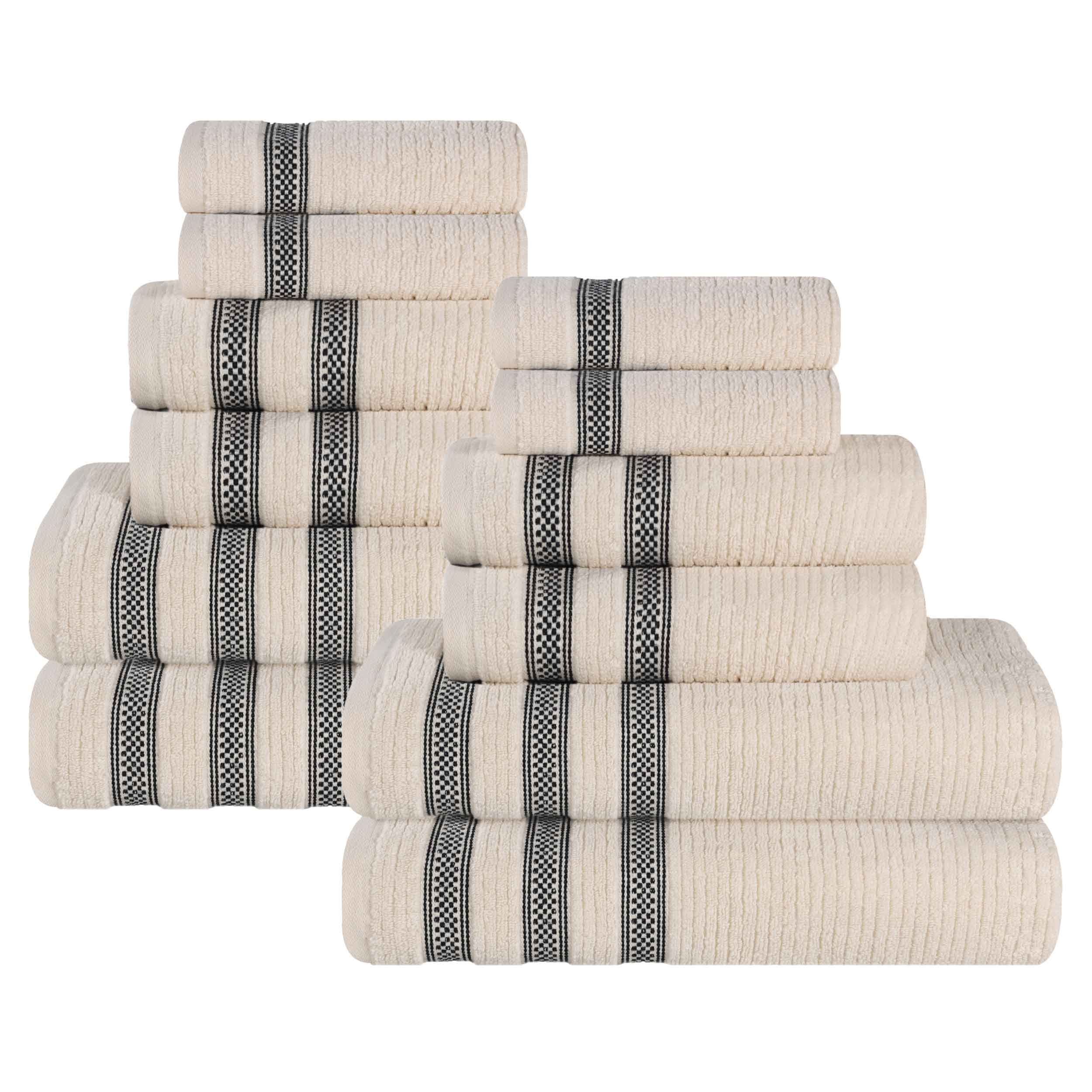 Brea Zero Twist Cotton Ribbed Geometric Border 12 Piece Towel Set - Towel Set by Superior Brand