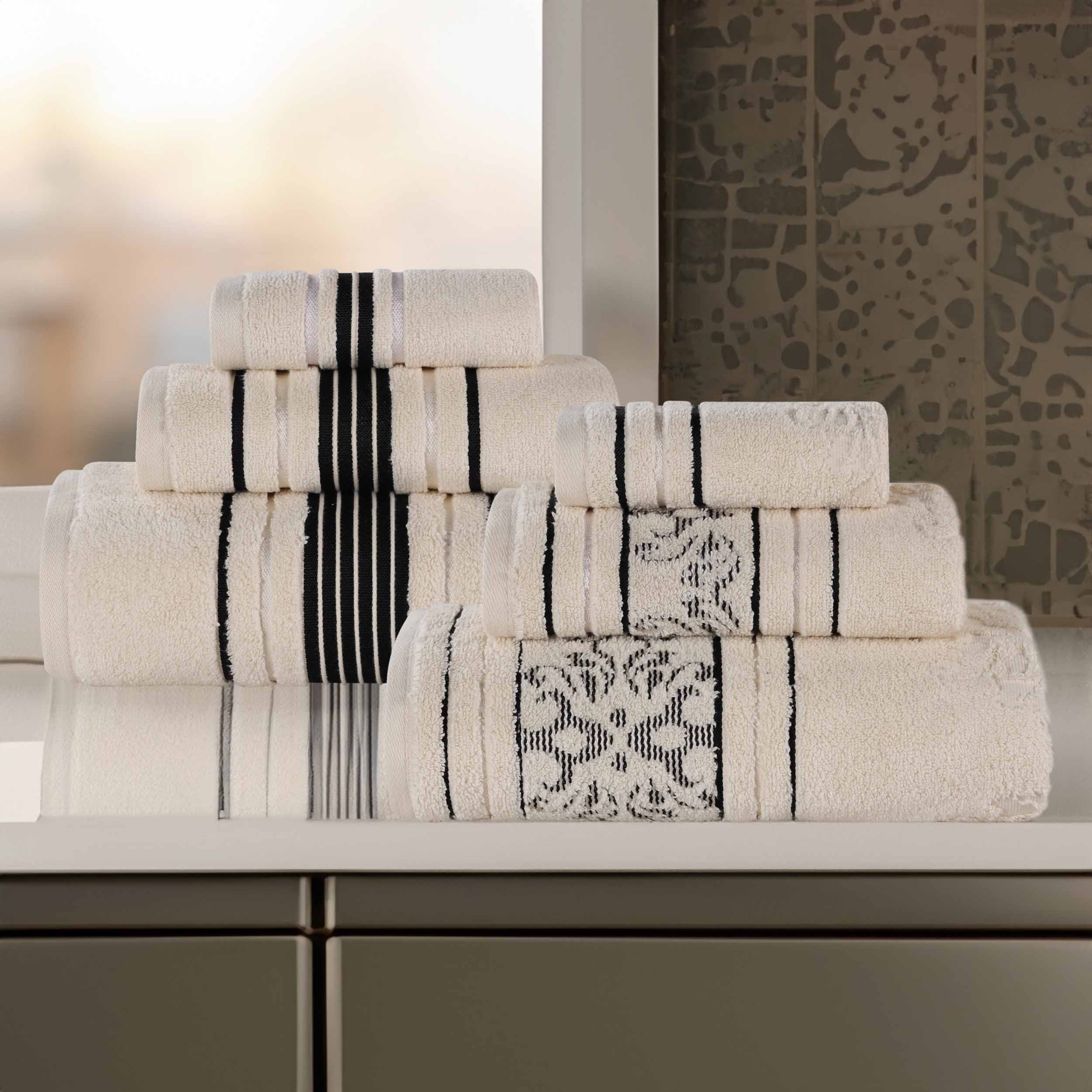 Sadie Zero Twist Cotton Solid and Jacquard Floral 6 Piece Towel Set - Towel Set by Superior Brand