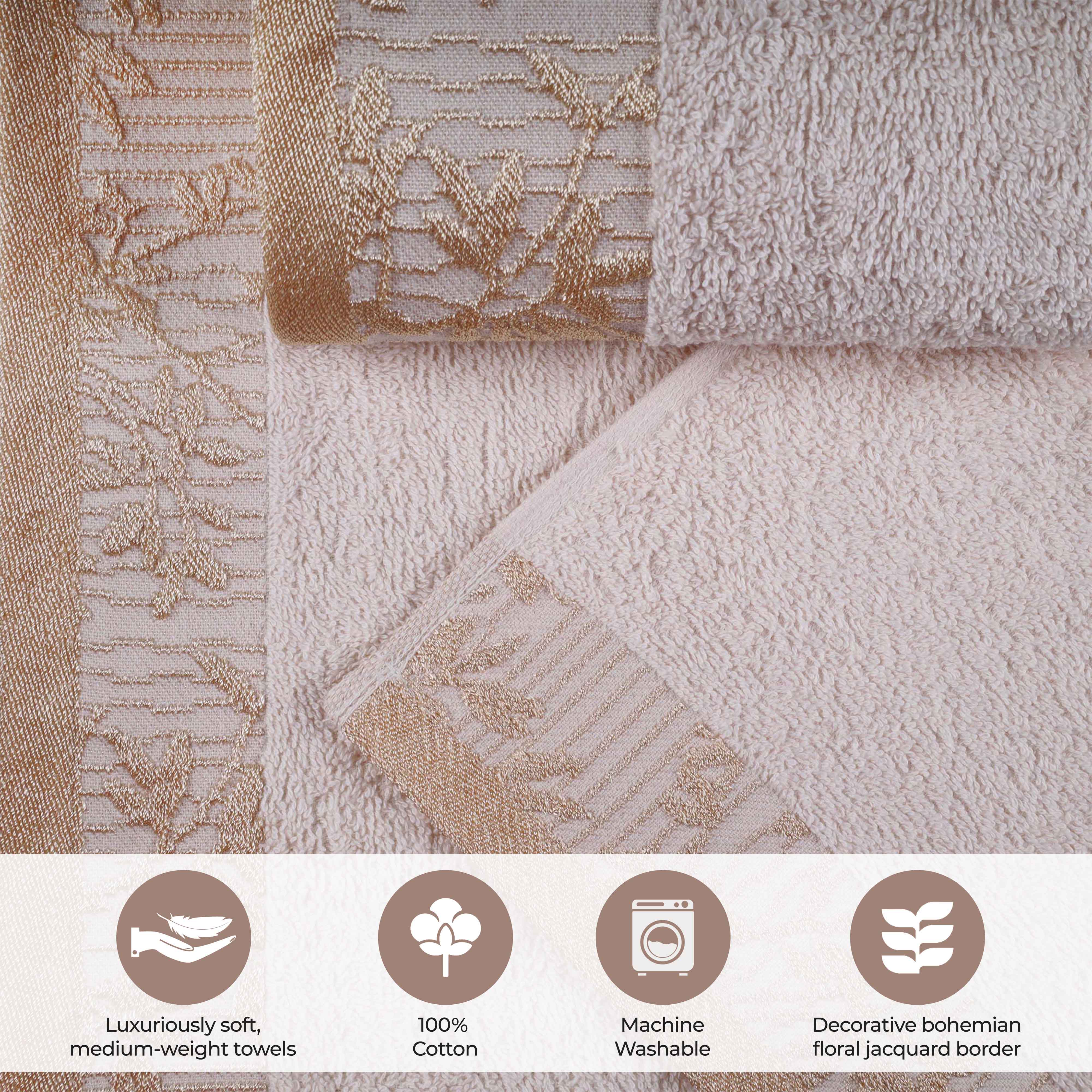 Wisteria Cotton Medium Weight Floral Jacquard Border 12 Piece Towel Set - Towel Set by Superior Brand