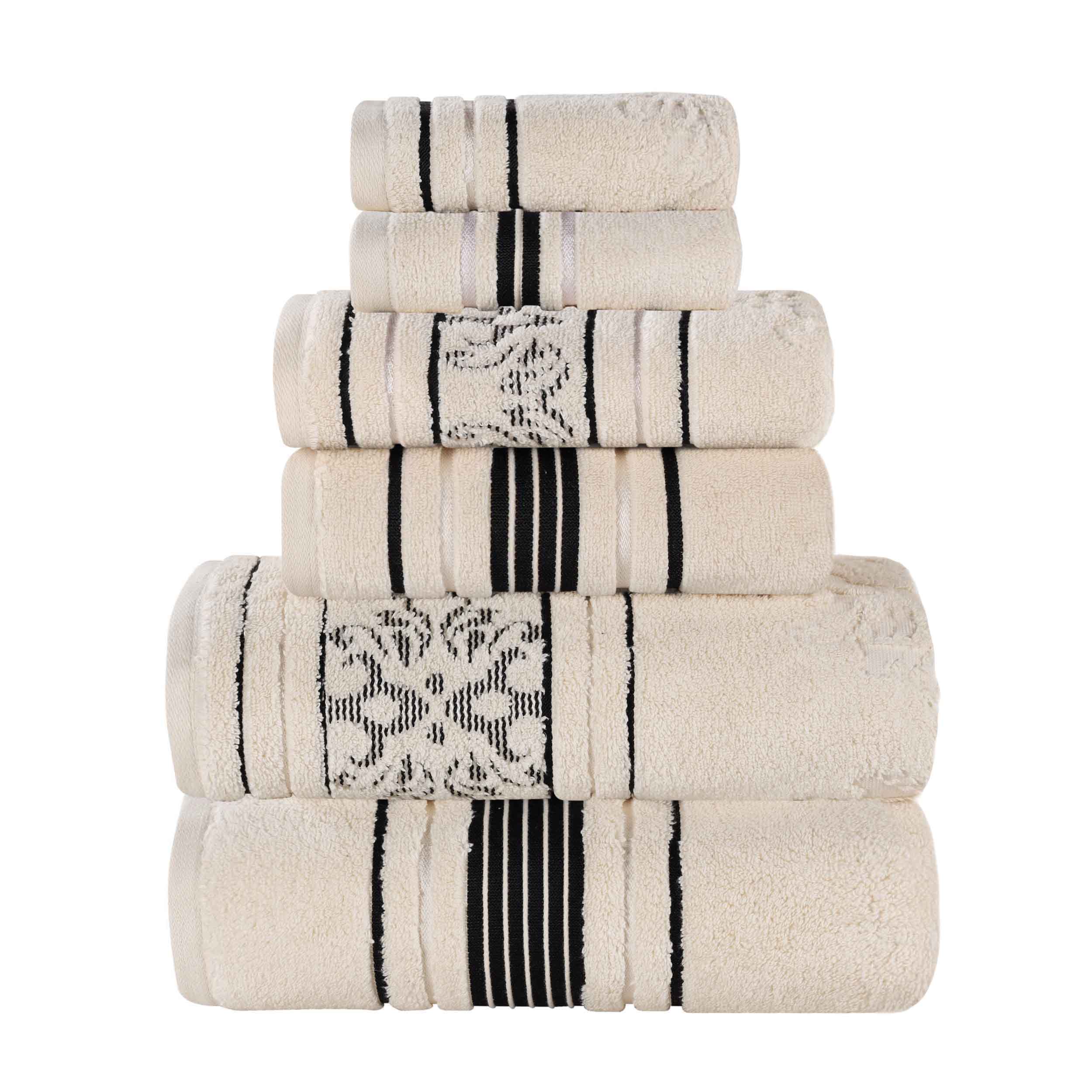 Sadie Zero Twist Cotton Solid and Jacquard Floral 6 Piece Towel Set - Towel Set by Superior Brand