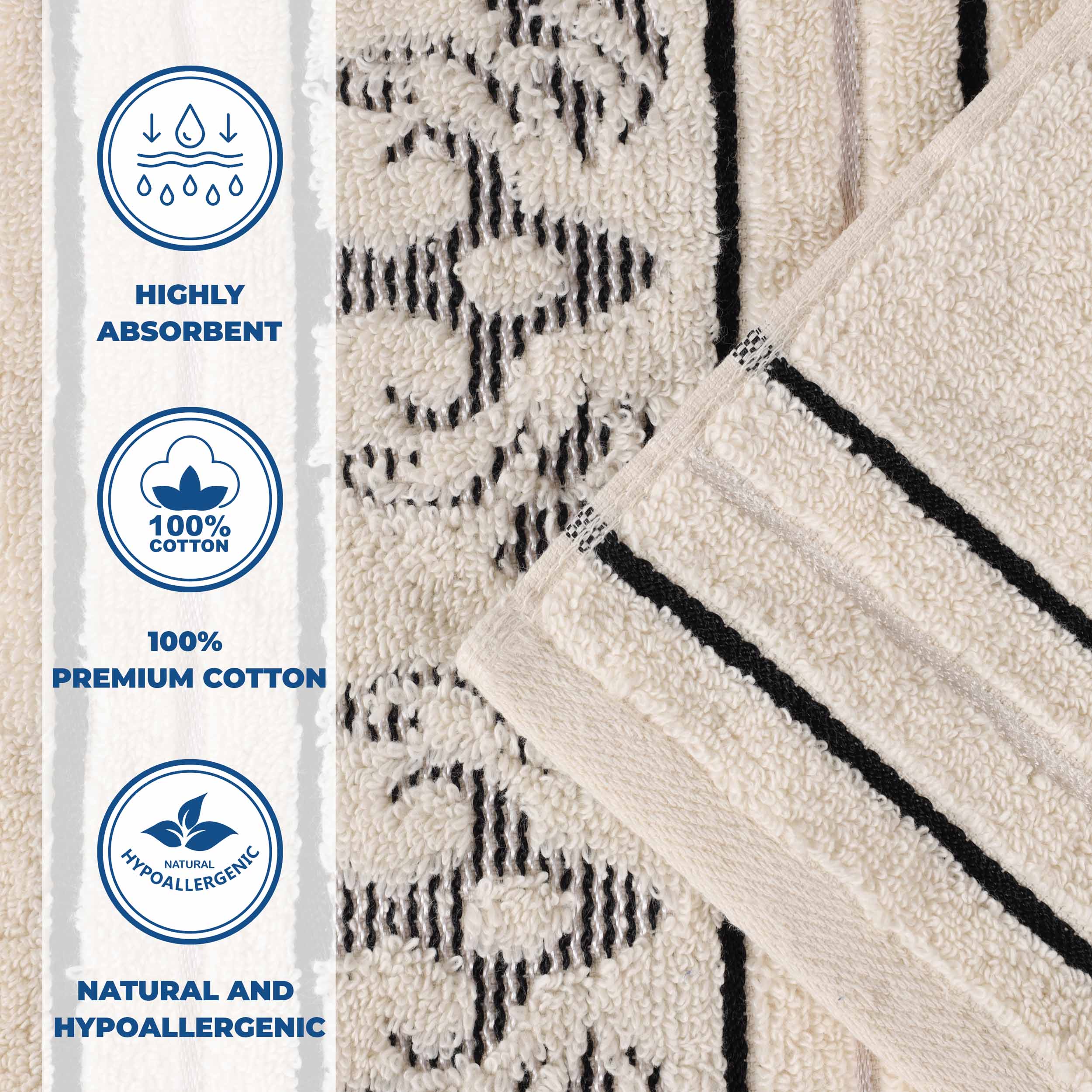 Zero-Twist Cotton Jacquard Towel Set 9 Piece - Sadie - Towel Set by Superior Brand