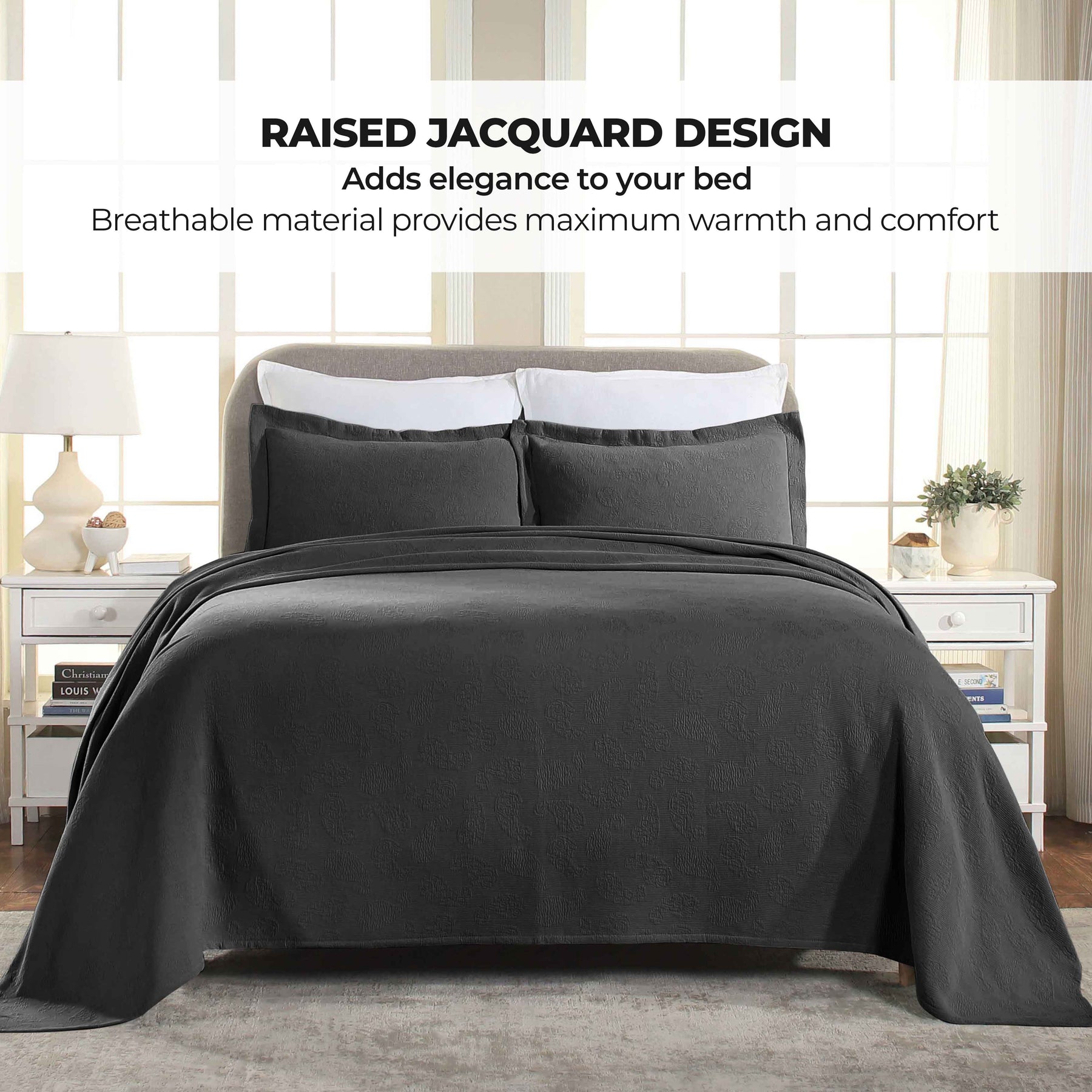 Jacquard Matelassé Paisley Cotton Bedspread Set - Black