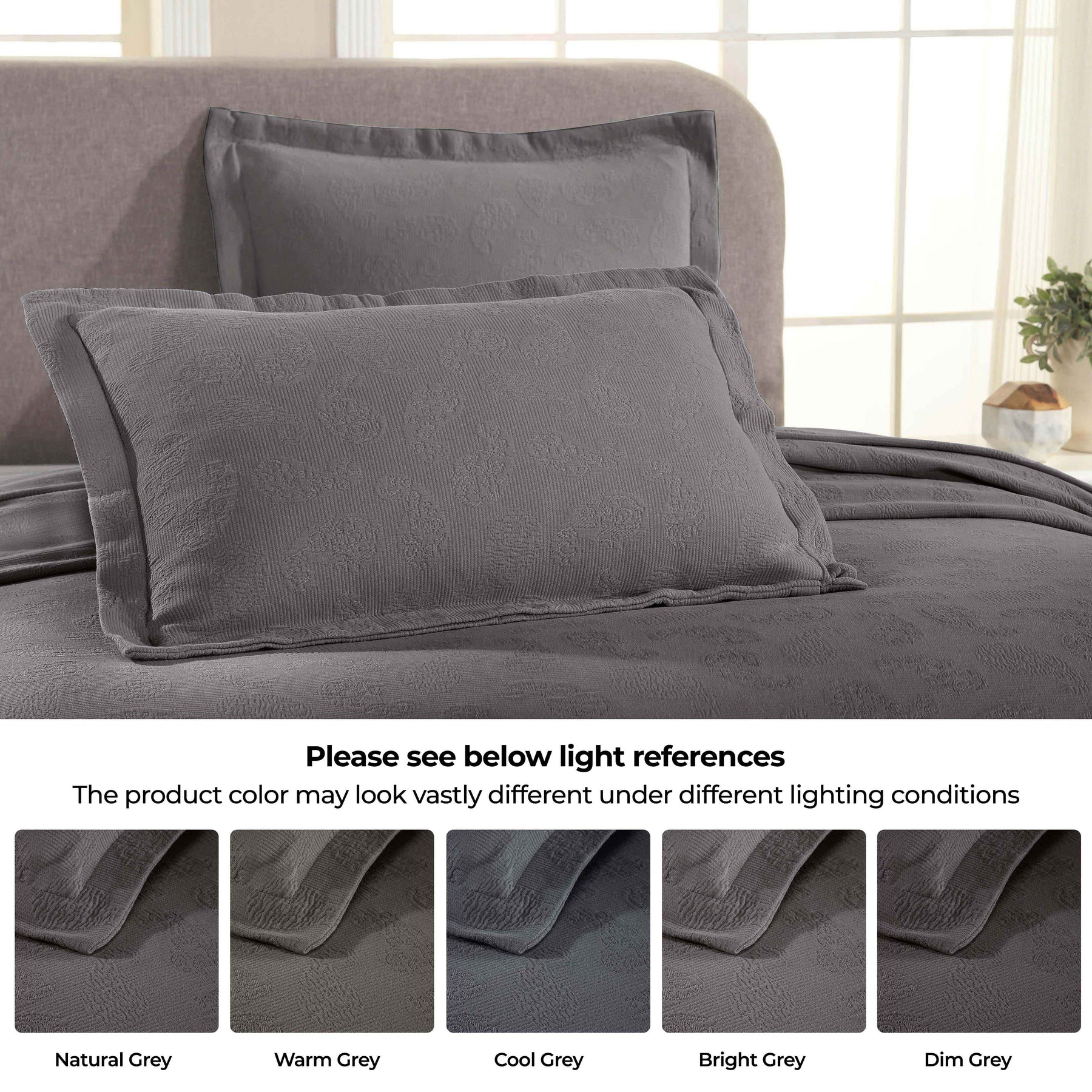 Jacquard Matelassé Paisley Cotton Bedspread Set - Grey