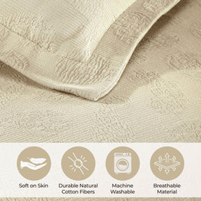 Jacquard Matelassé Paisley Cotton Bedspread Set - Ivory