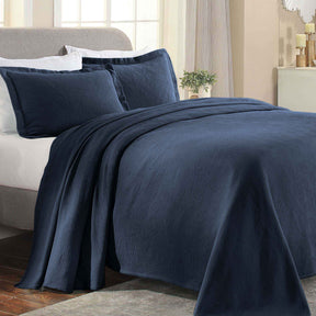 Jacquard Matelassé Paisley Cotton Bedspread Set - Navy Blue