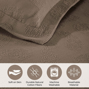 Jacquard Matelassé Paisley Cotton Bedspread Set - Taupe