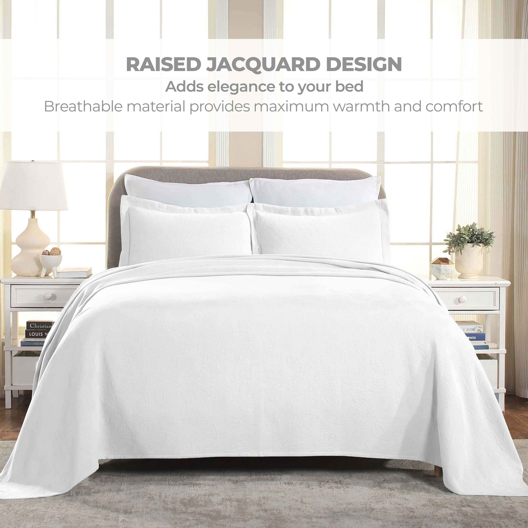 Jacquard Matelassé Paisley Cotton Bedspread Set - White