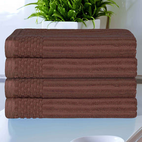 Soho Ribbed Cotton Absorbent Bath Towel Set of 4 - Java