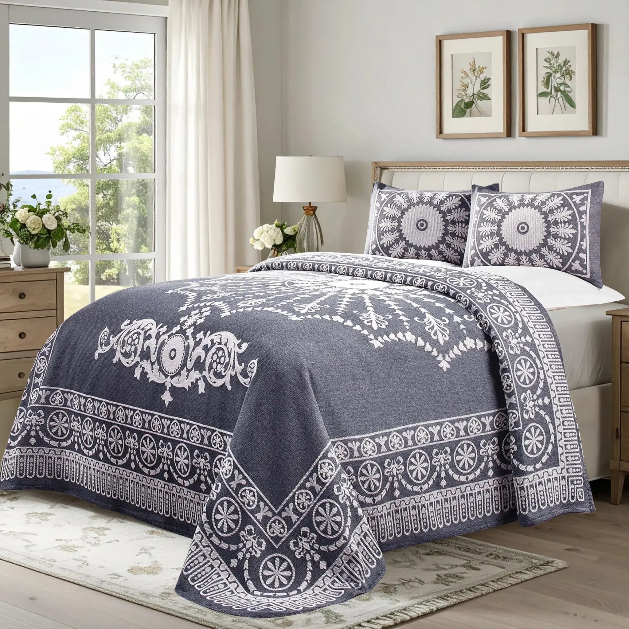 Kymbal Cotton Blend Woven Medallion Jacquard Bedspread Set - Bedspread by Superior Brand