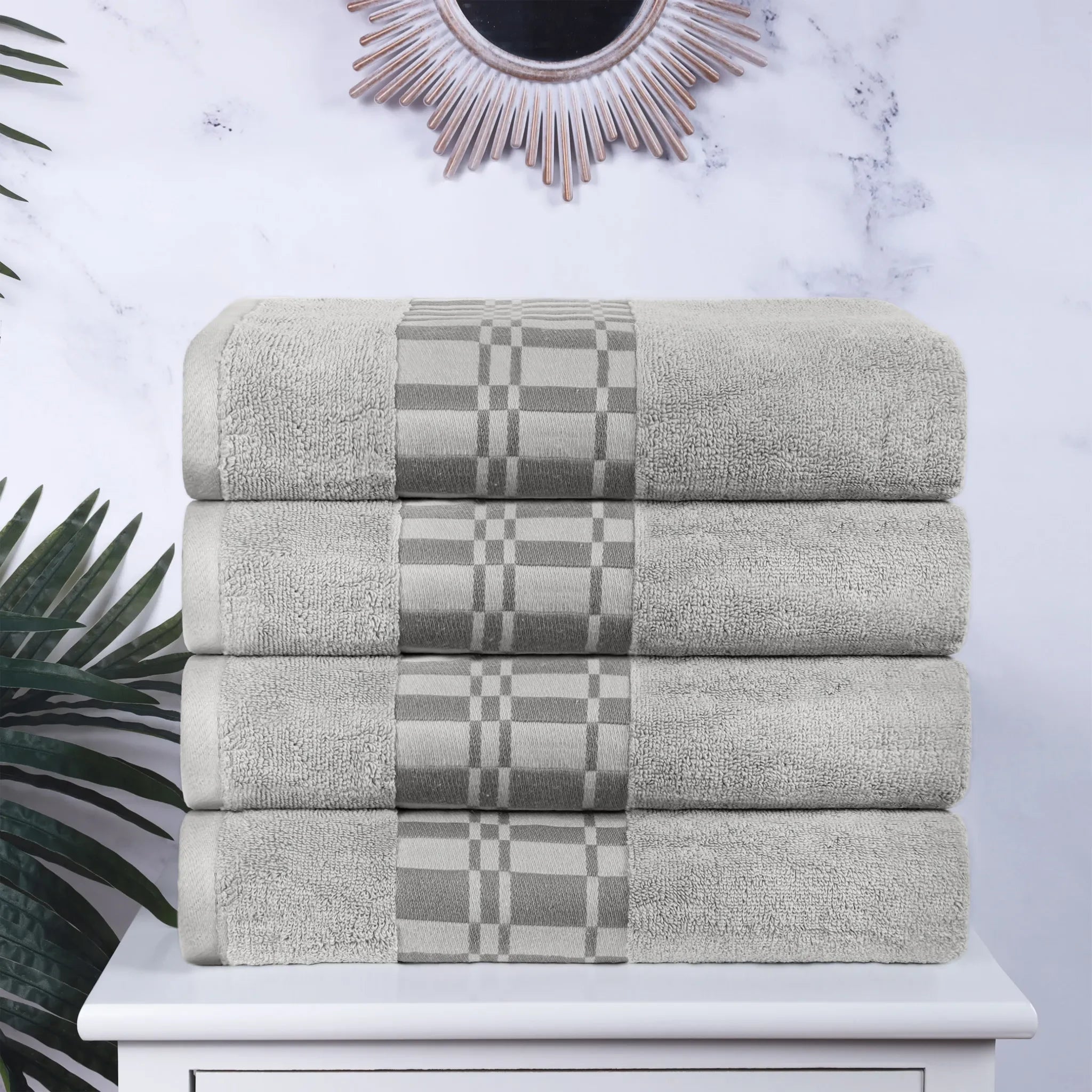 Larissa Cotton Geometric Border Bath Towel Set of 4 - Bath Towel by Superior Brand