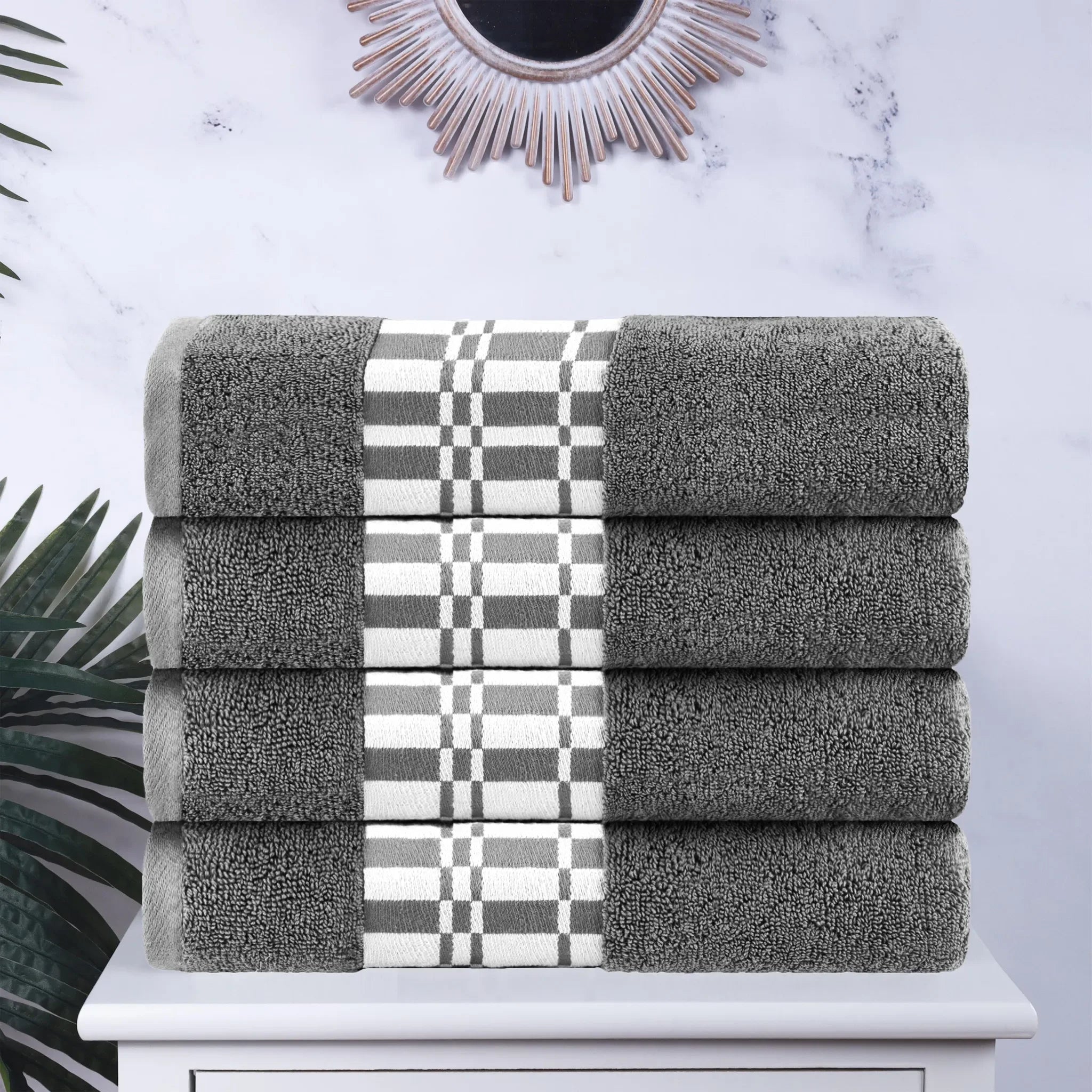 Larissa Cotton Geometric Border Bath Towel Set of 4 - Bath Towel by Superior Brand