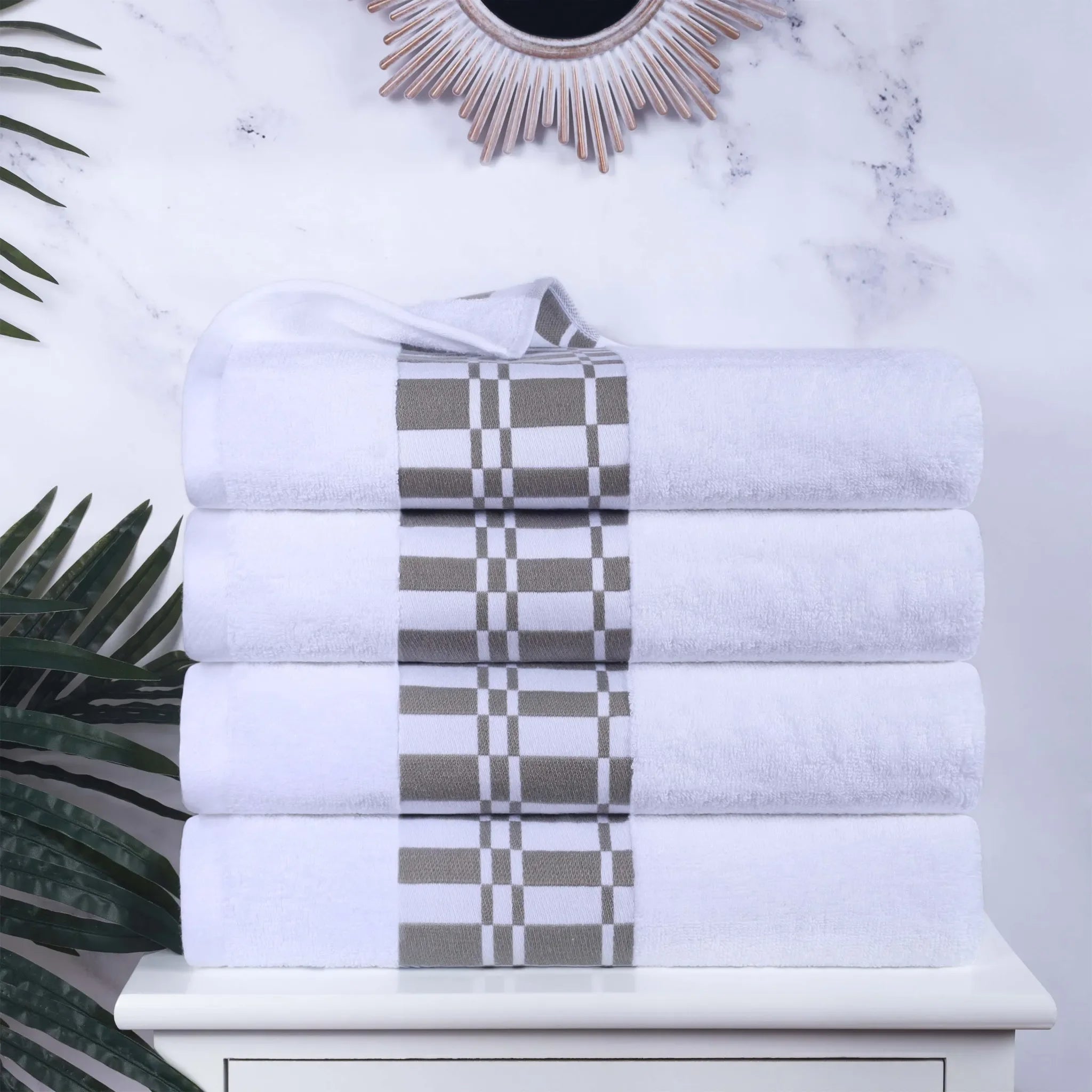 Larissa Cotton Geometric Border Bath Towel Set of 4 - Bath Towel by Superior Brand