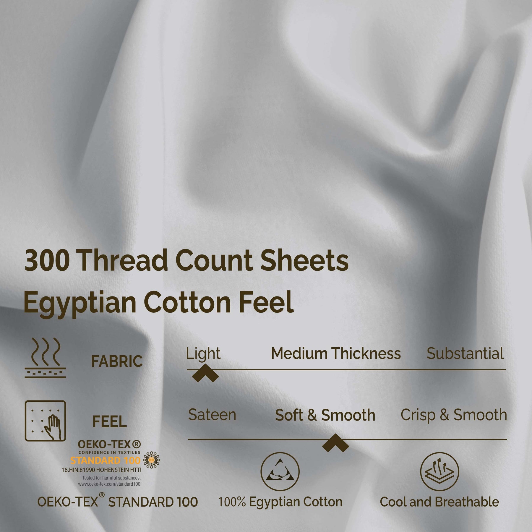 Superior Egyptian Cotton 300 Thread Count Solid Deep Pocket Bed Sheet Set - Light Grey