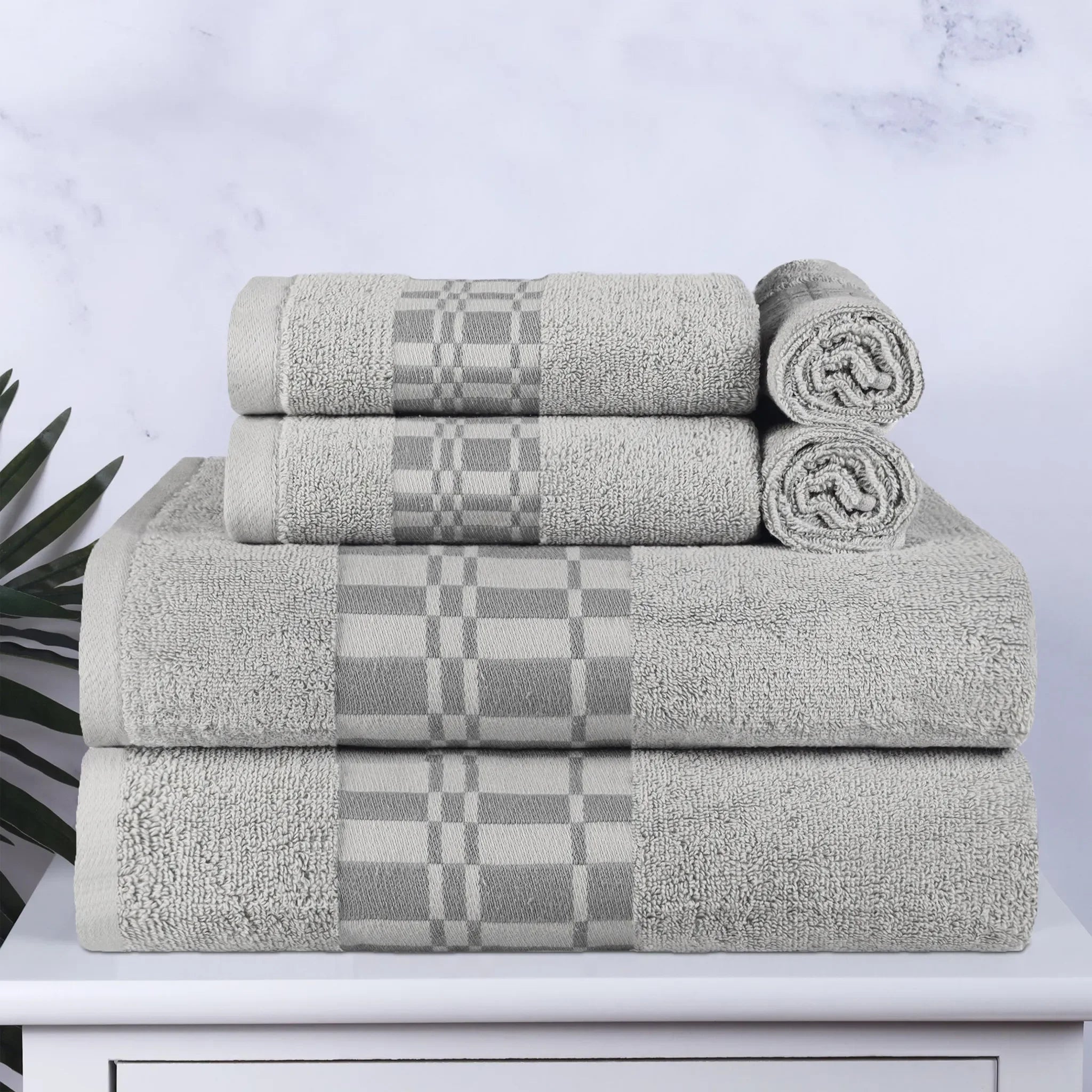 Larissa Cotton Geometric Border 6 Piece Assorted Towel Set - Towel Set by Superior Brand