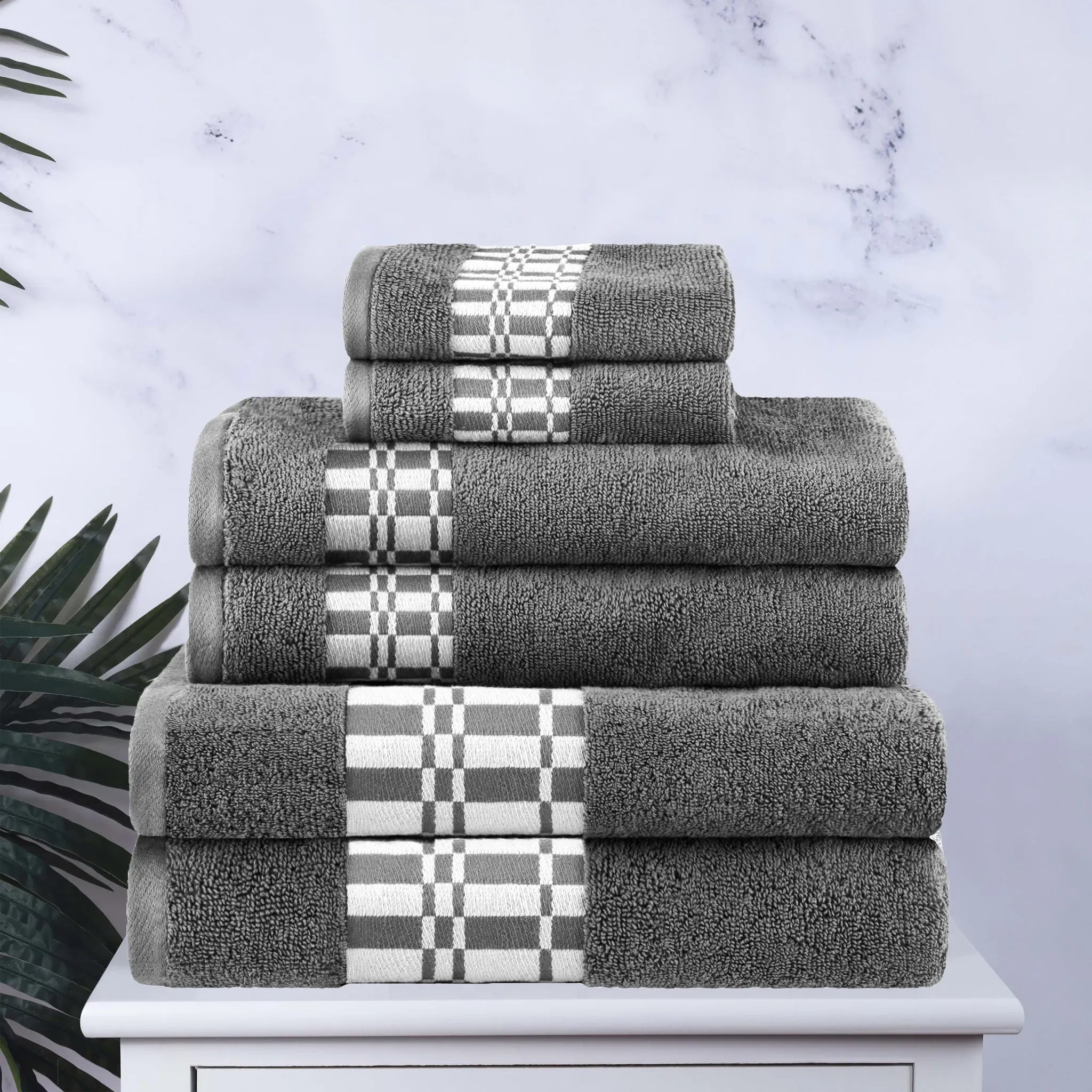 Larissa Cotton Geometric Border 6 Piece Assorted Towel Set - Towel Set by Superior Brand