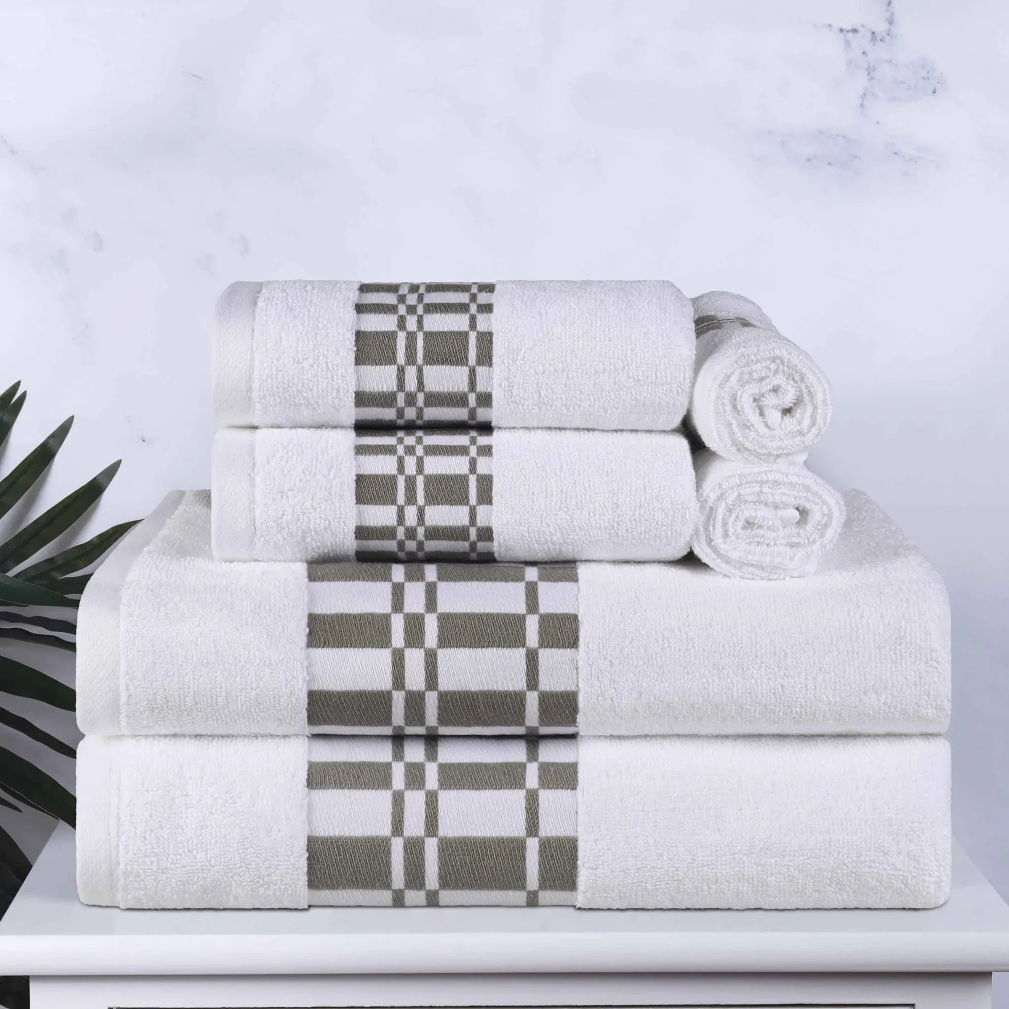 Larissa Cotton Geometric Border 6 Piece Assorted Towel Set - Towel Set by Superior Brand