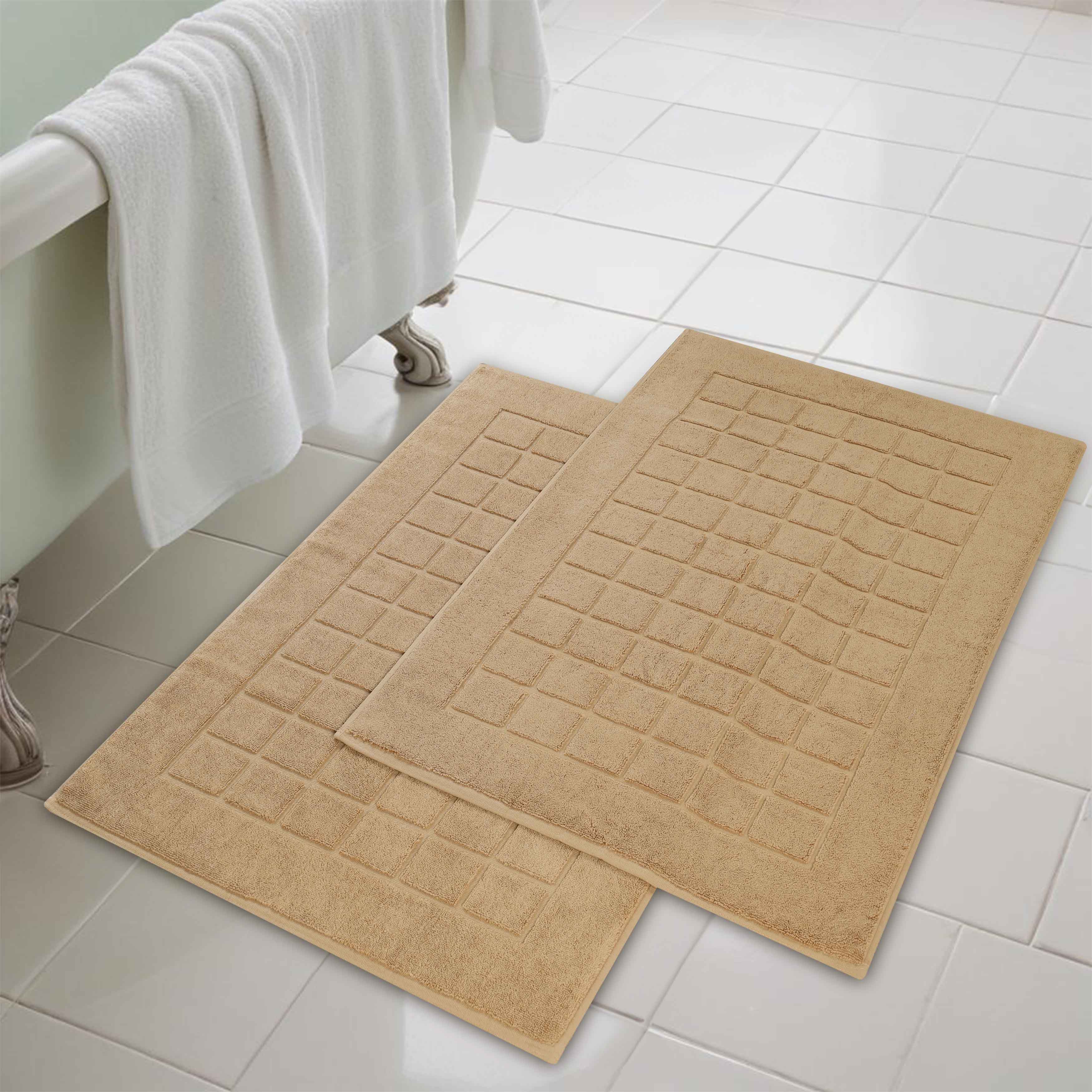 Nora Cotton Solid Absorbent Thick Checkered Washable Bath Mat Set of 2 - Bath Mats by Superior Brand