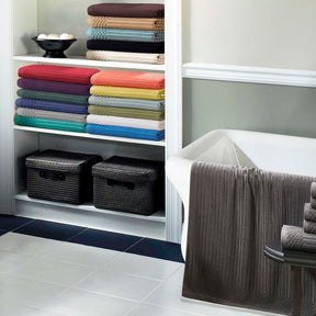Ribbed Textured Cotton Bath Sheet Ultra-Absorbent Towel Set - Charcoal
