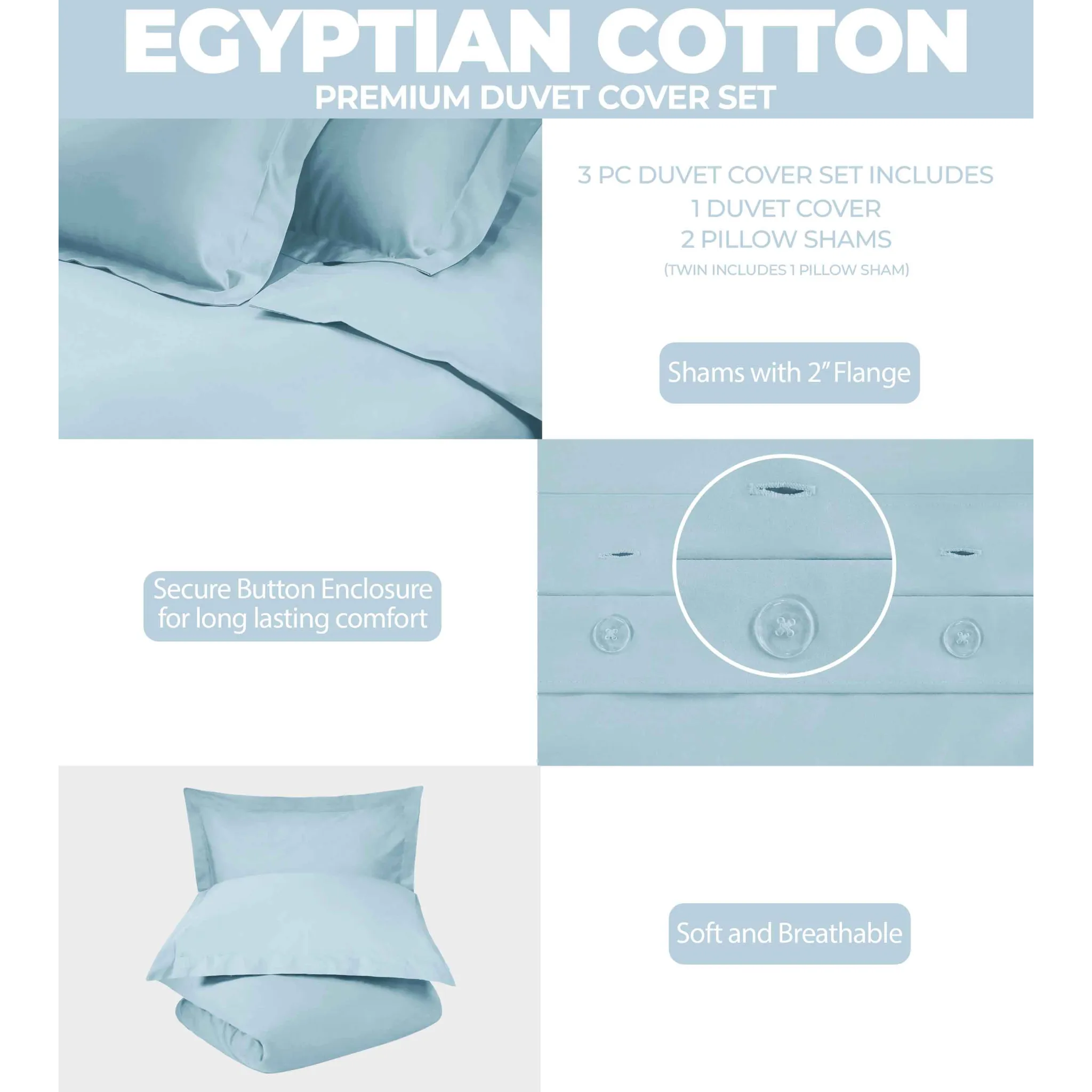Egyptian Cotton 400 Thread Count Solid Luxury Duvet Cover Set - Egyptian Cotton Duvet Cover Set by Superior Brand