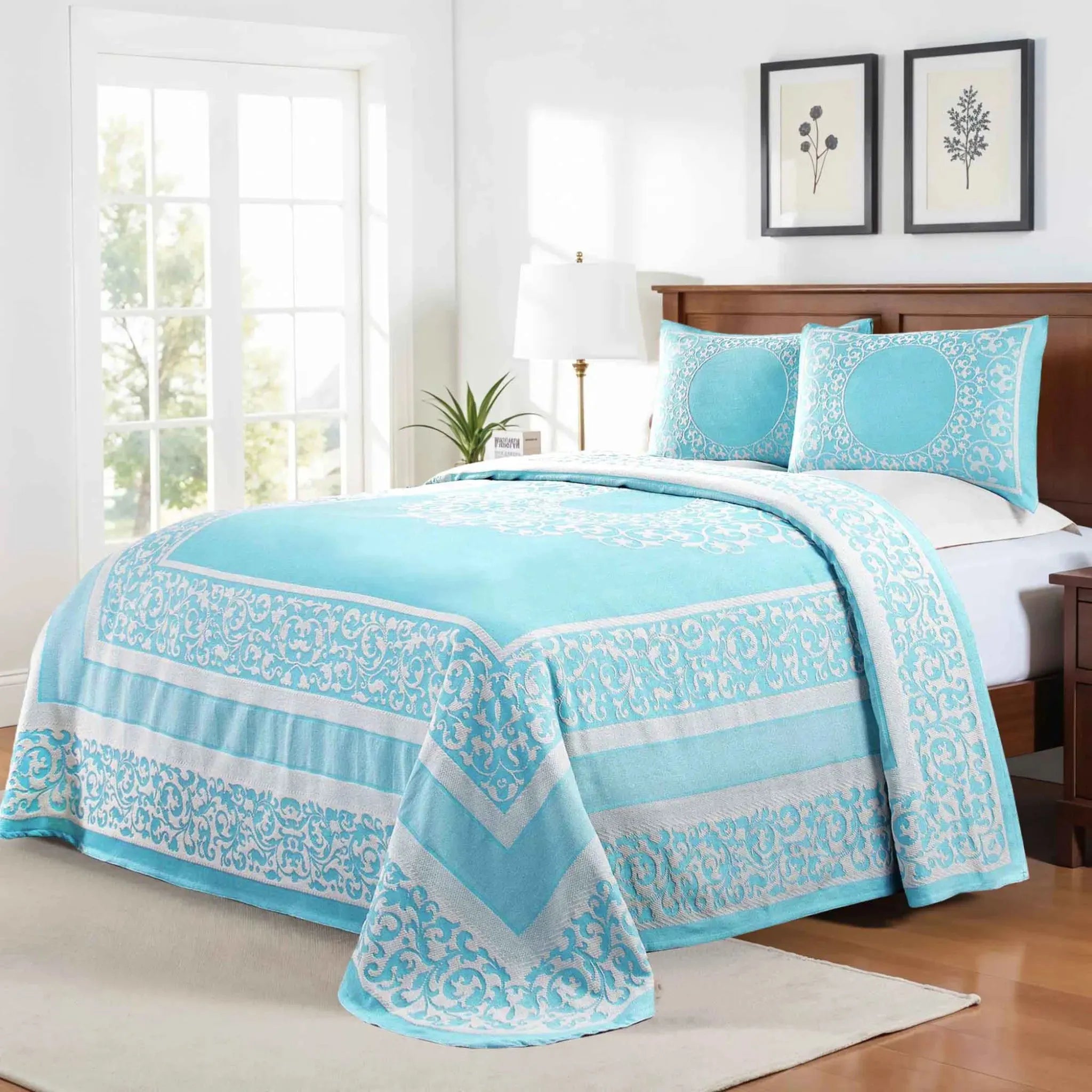 Lyron Cotton Blend Woven Jacquard Floral Scroll Bedspread Set - Bedspread by Superior Brand