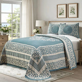 Lightweight Cotton Bedspread Set 3-Piece Lyron Floral Scroll Jacquard - Bedspread by Superior Brand