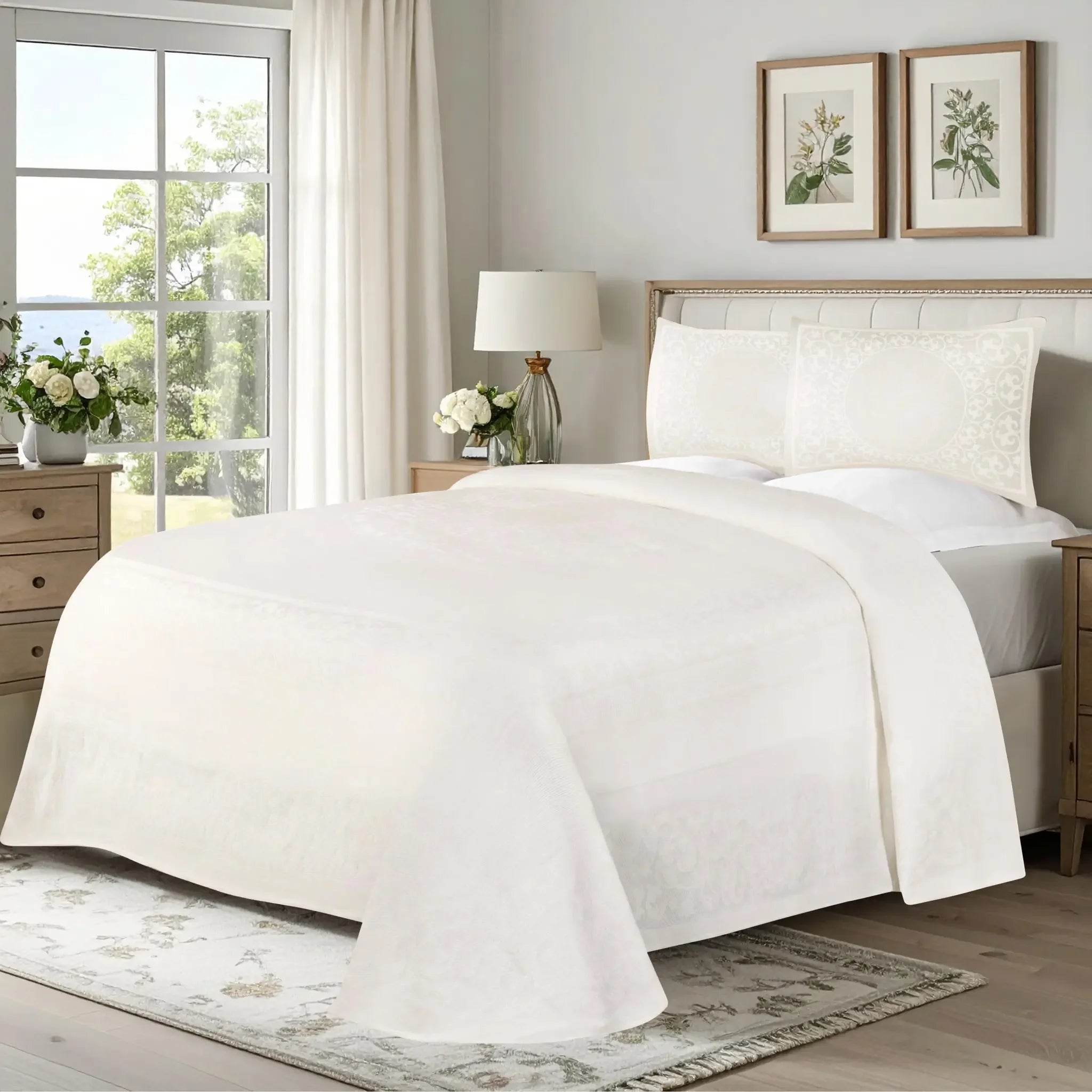 Lightweight Cotton Bedspread Set 3-Piece Lyron Floral Scroll Jacquard - Bedspread by Superior Brand