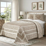 Lightweight Cotton Bedspread Set 3-Piece Lyron Floral Scroll Jacquard - Bedspread by Superior Brand