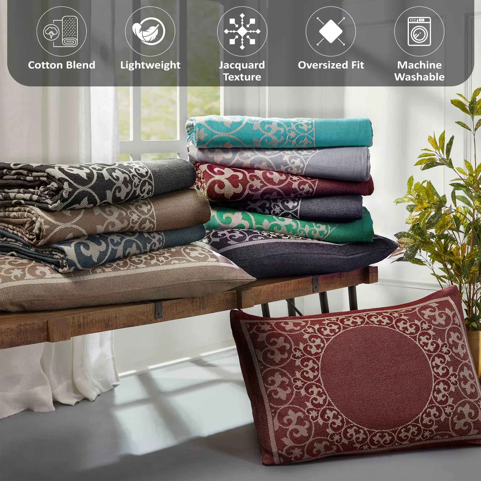 Lightweight Cotton Bedspread Set 3-Piece Lyron Floral Scroll Jacquard - Bedspread by Superior Brand